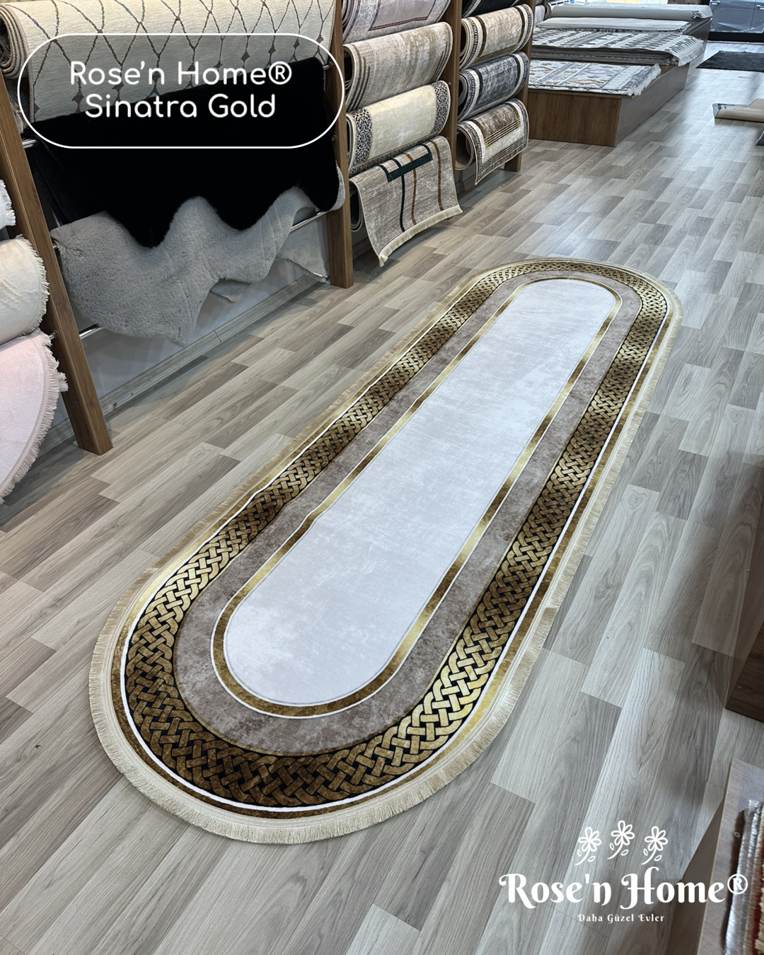 SİNATRA GOLD - %100 Pamuk Dokuma Taban Makinede Yıkanabilir Kaymaz Halı