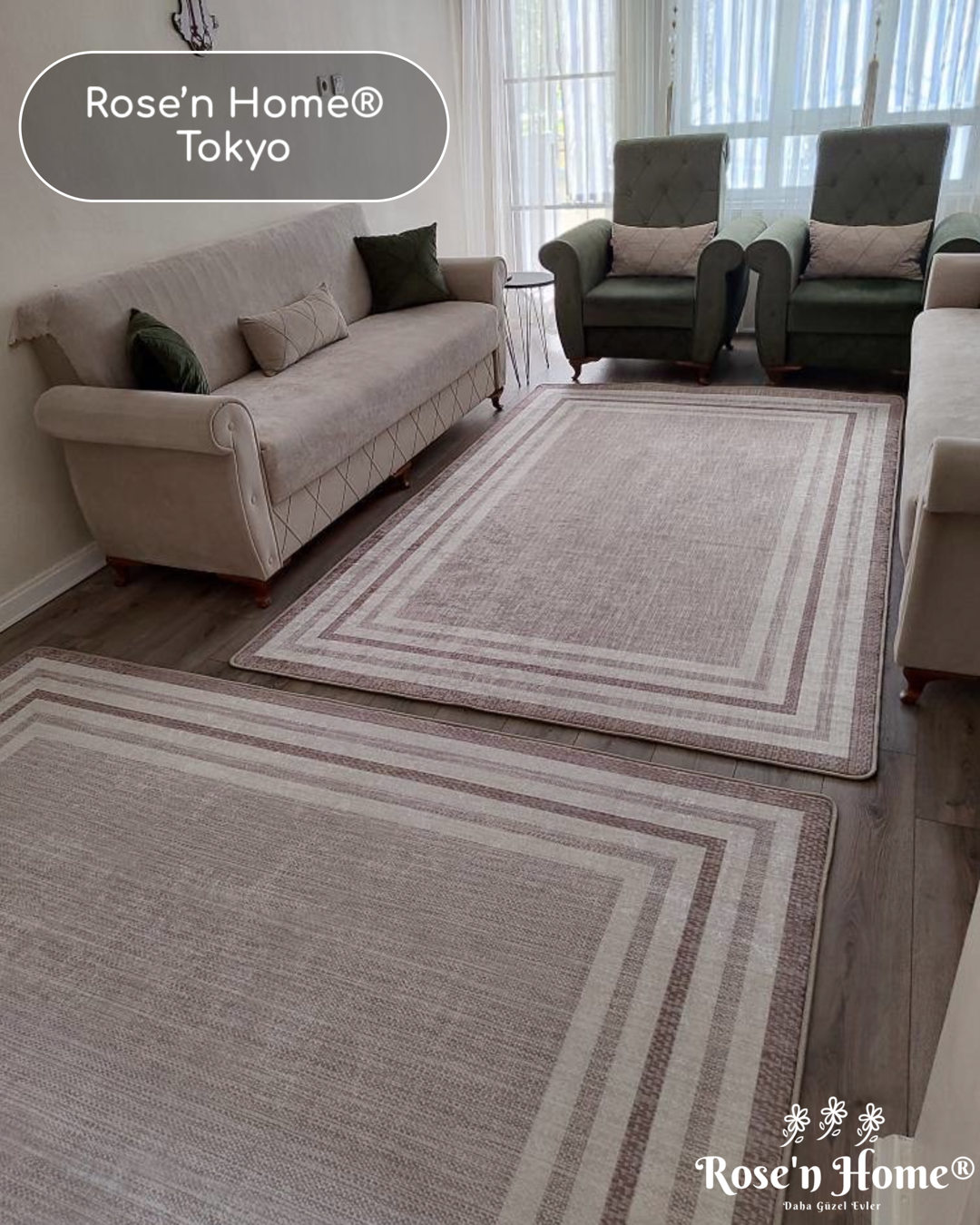 TOKYO - %100 Pamuk Dokuma Taban Makinede Yıkanabilir Kaymaz Halı