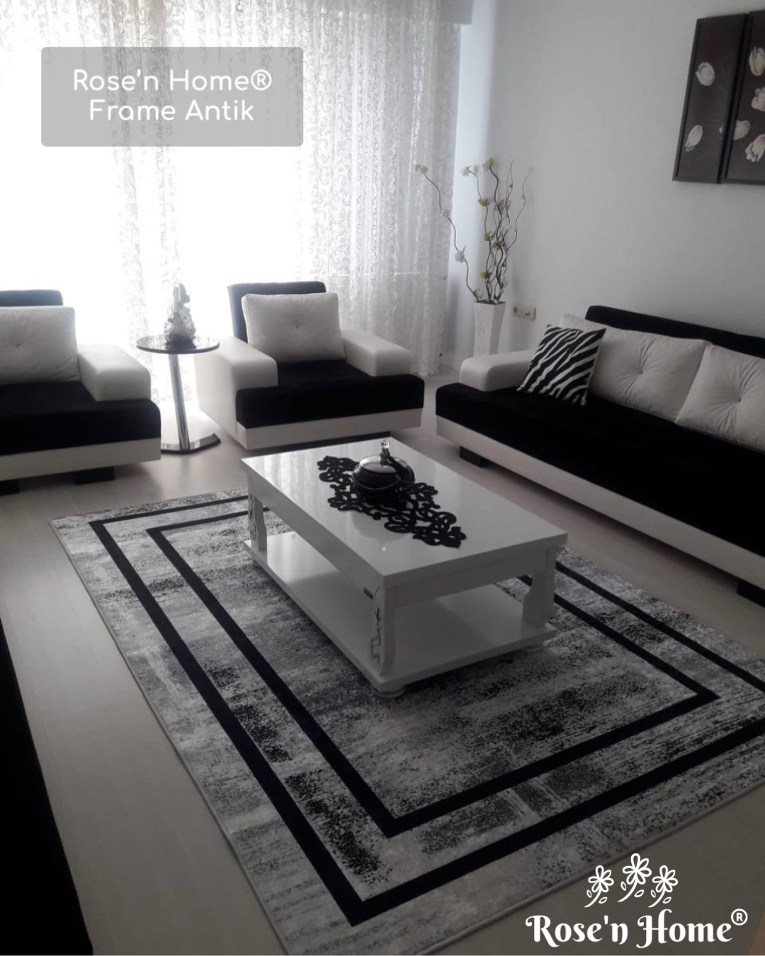 FRAME ANTİK - %100 Pamuk Dokuma Taban Makinede Yıkanabilir Kaymaz Halı