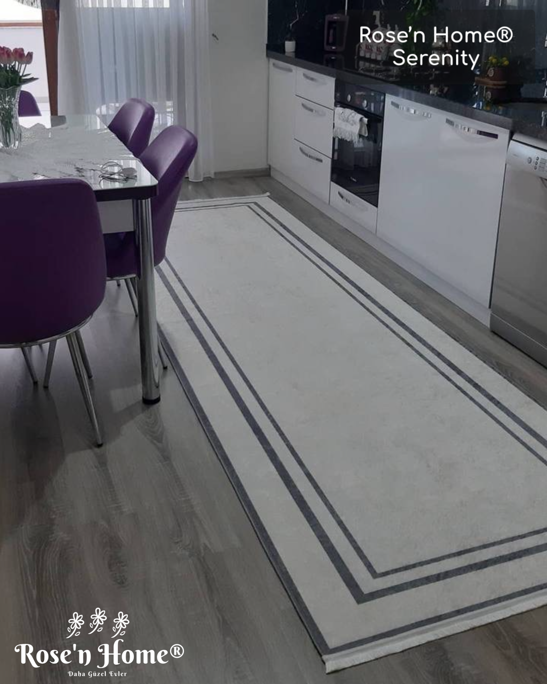 SERENİTY - %100 Pamuk Dokuma Taban Makinede Yıkanabilir Kaymaz Halı