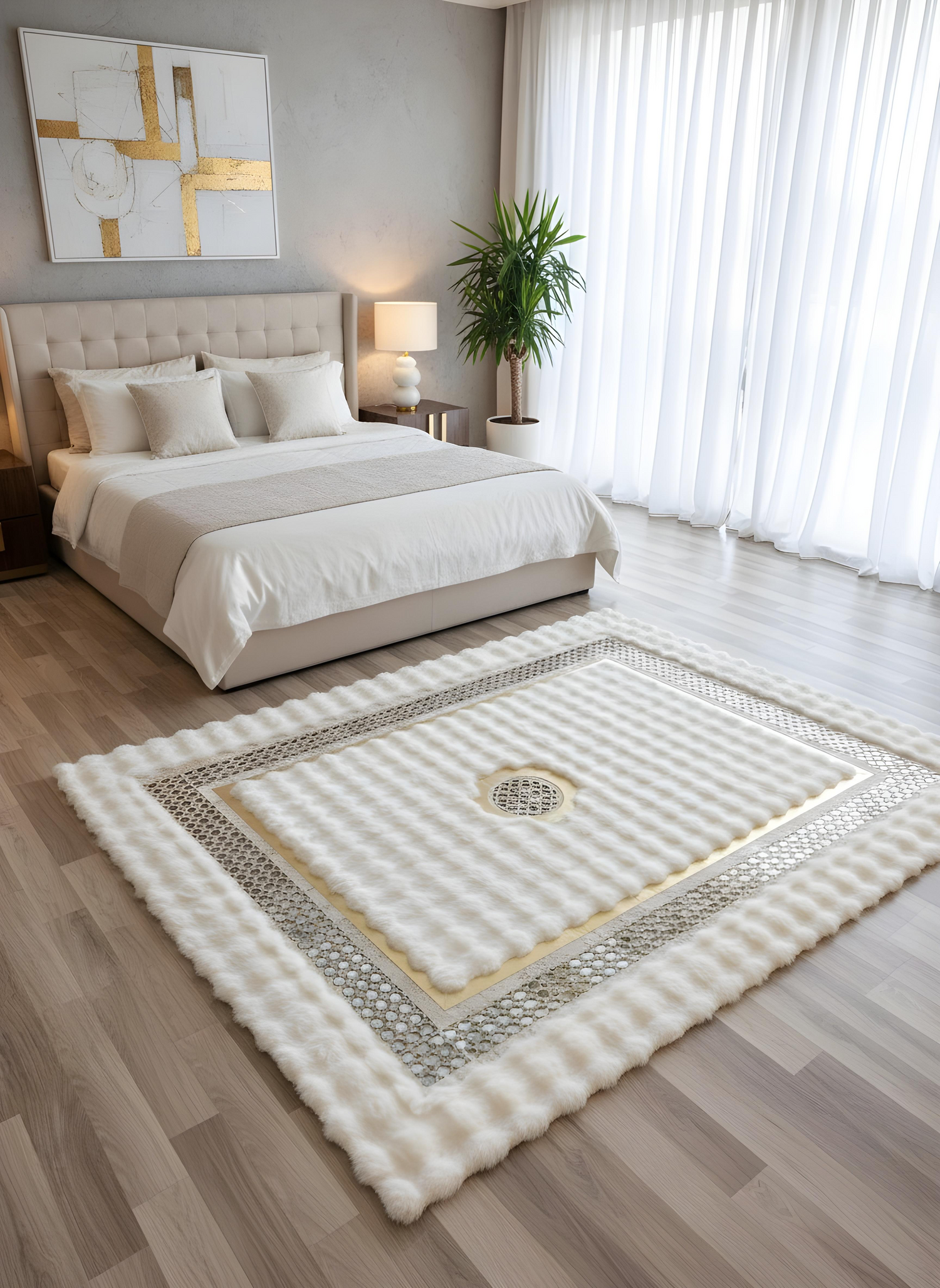 Royal Serisi Rüya - El İşçiliği ile Tavşan Post ve Varaklı Deri Dekoratif Halı