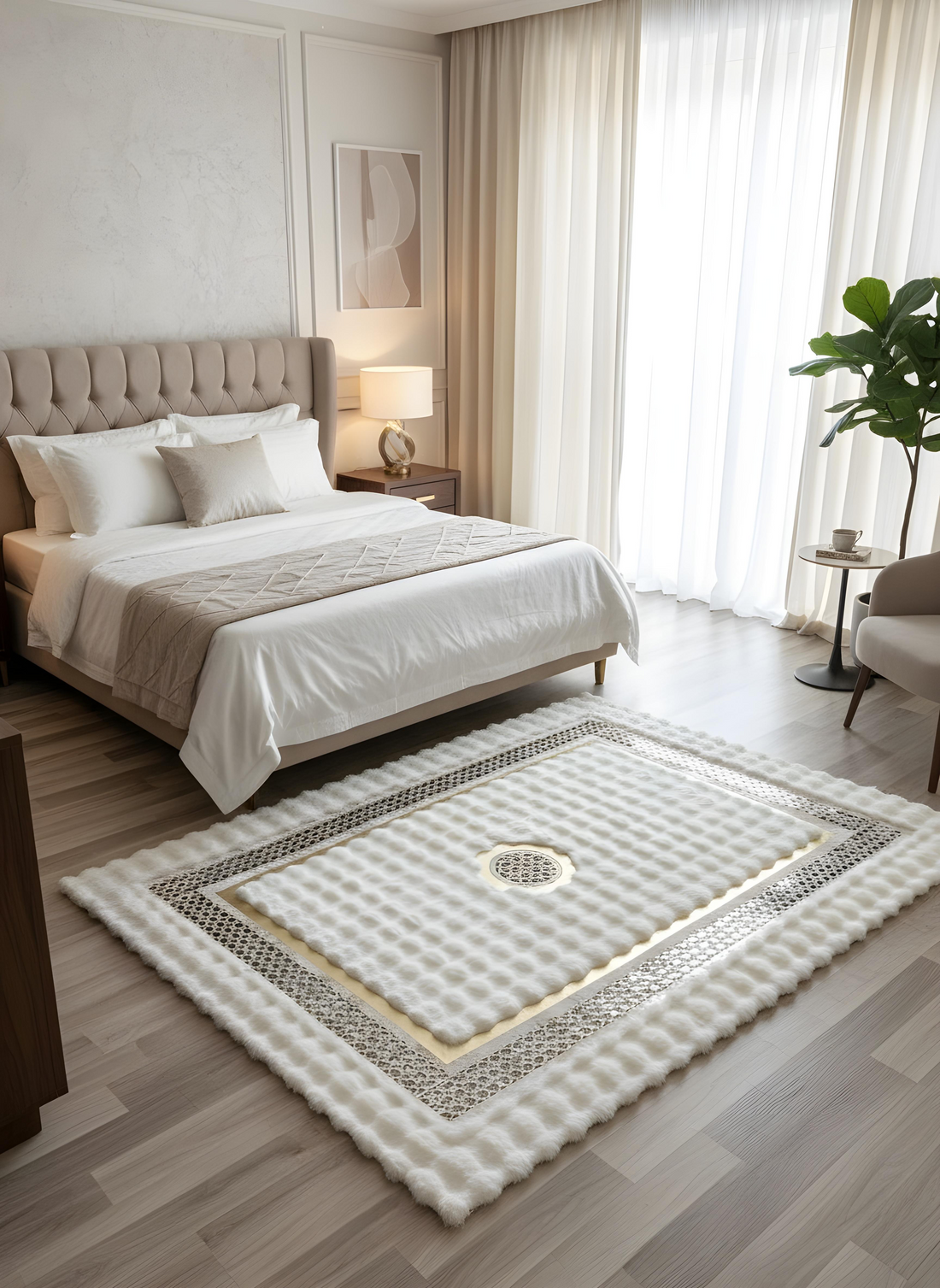 Royal Serisi Rüya - El İşçiliği ile Tavşan Post ve Varaklı Deri Dekoratif Halı