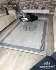 ALFA GRİ - %100 Pamuk Dokuma Taban Makinede Yıkanabilir Kaymaz Halı