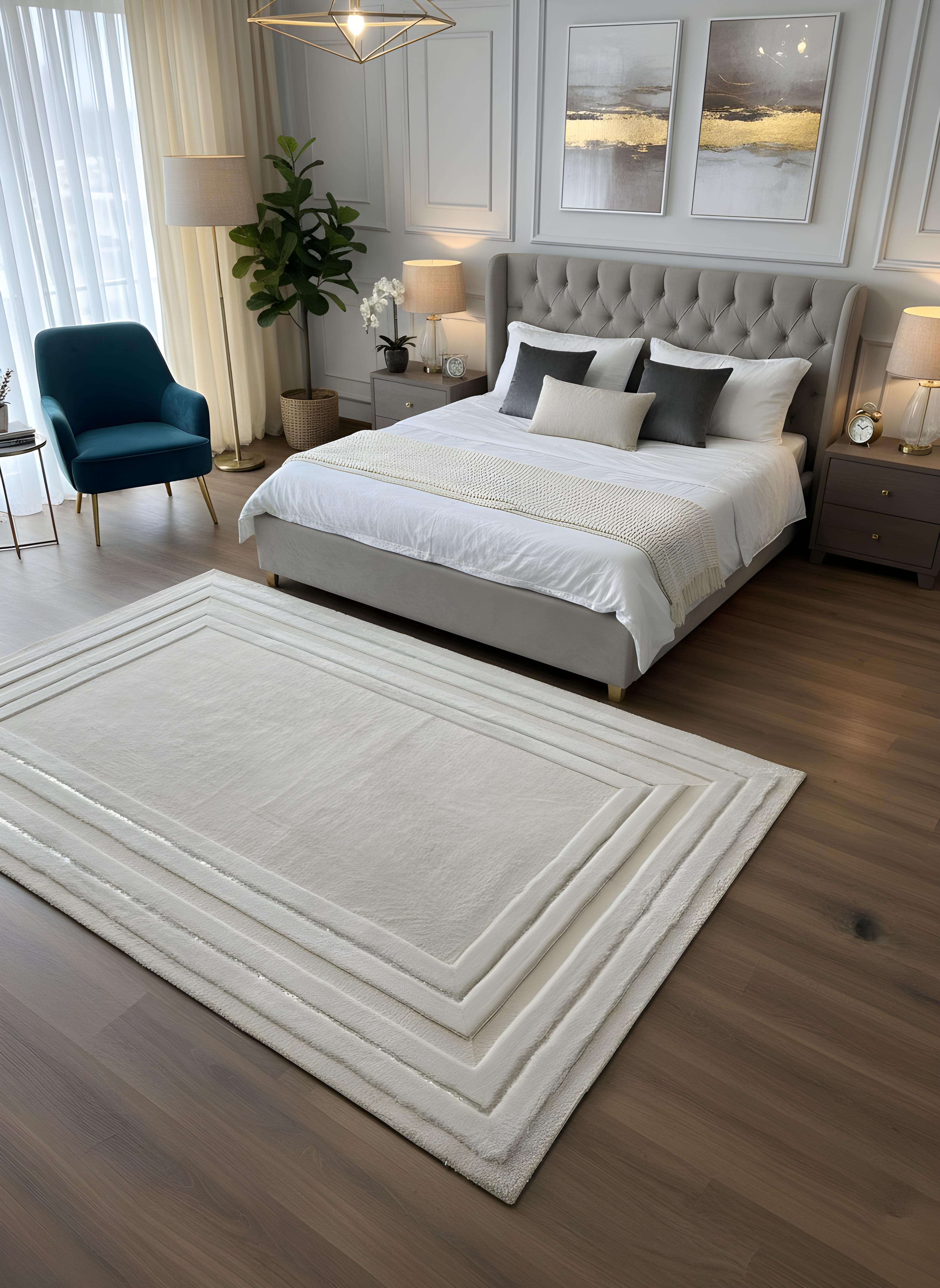 Royal Serisi Safir - El İşçiliği ile Tavşan Post ve Varaklı Deri Dekoratif Halı