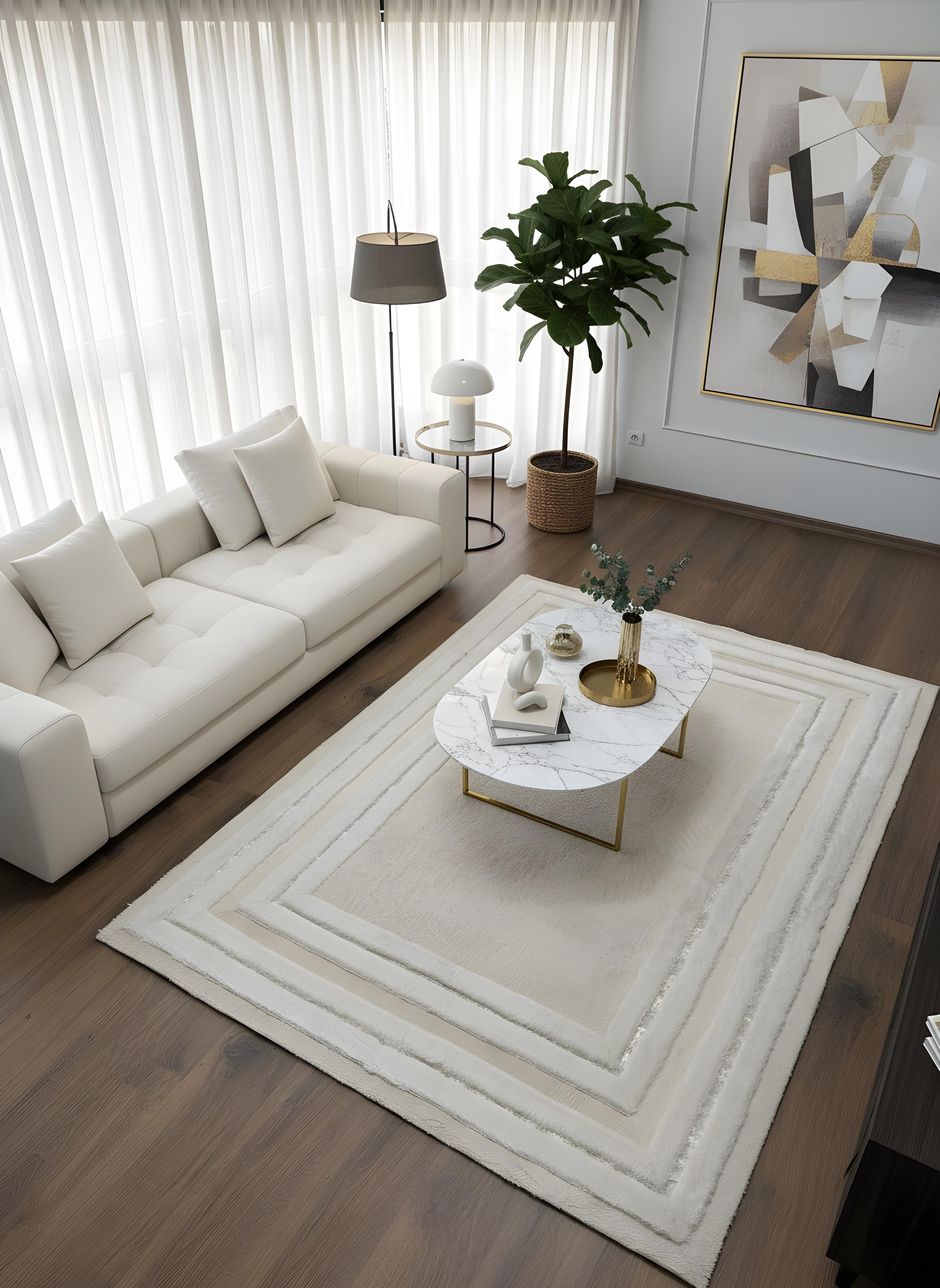 Royal Serisi Safir - El İşçiliği ile Tavşan Post ve Varaklı Deri Dekoratif Halı