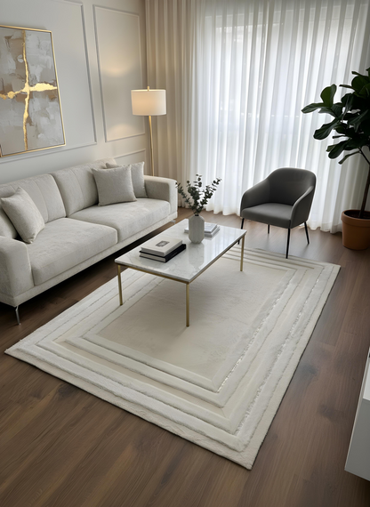 Royal Serisi Safir - El İşçiliği ile Tavşan Post ve Varaklı Deri Dekoratif Halı