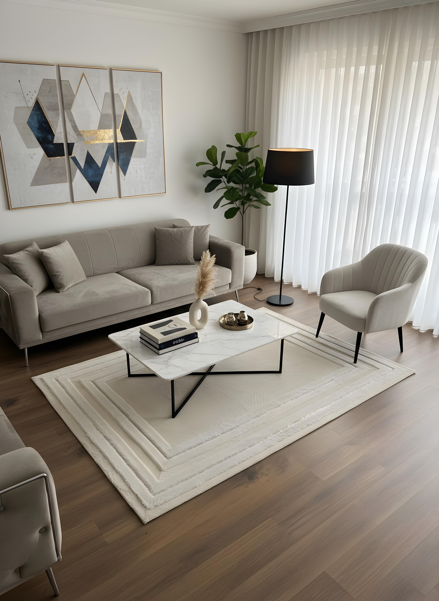 Royal Serisi Safir - El İşçiliği ile Tavşan Post ve Varaklı Deri Dekoratif Halı