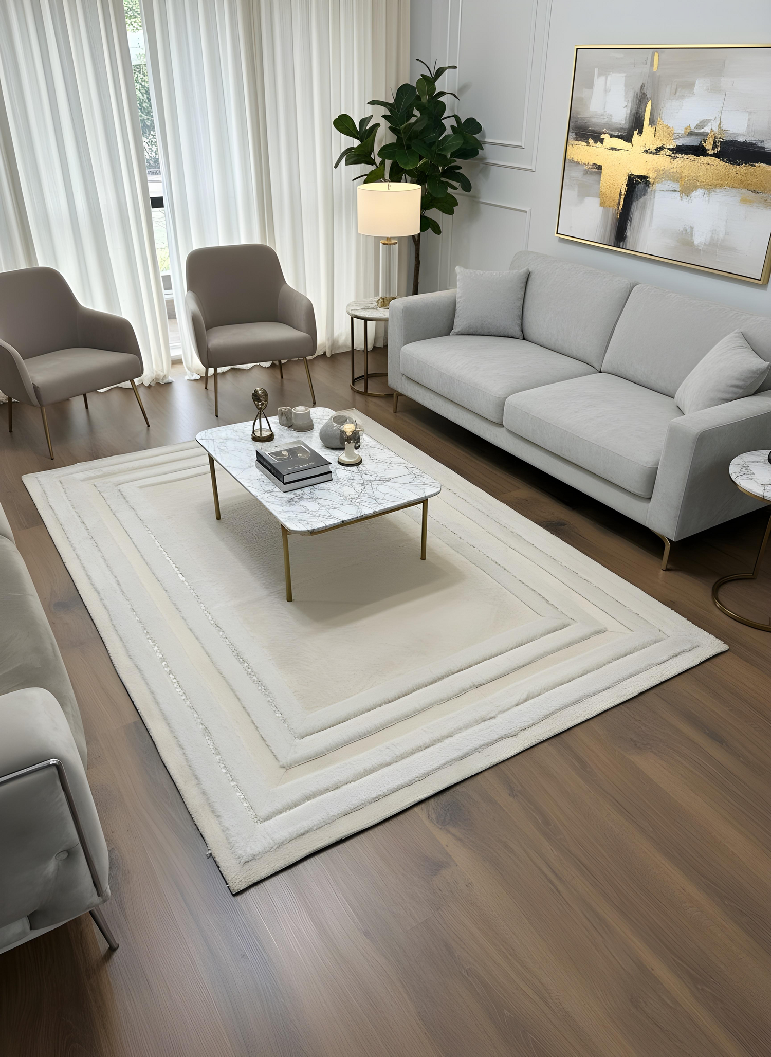 Royal Serisi Safir - El İşçiliği ile Tavşan Post ve Varaklı Deri Dekoratif Halı