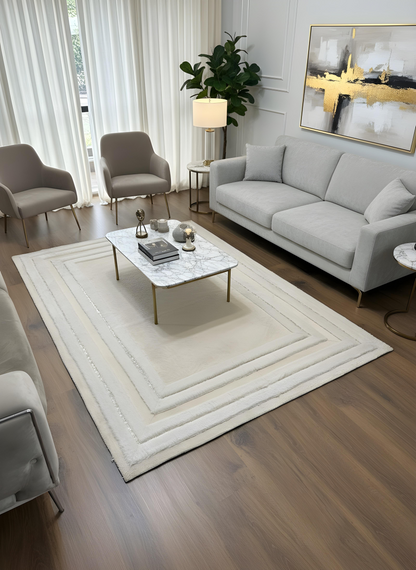 Royal Serisi Safir - El İşçiliği ile Tavşan Post ve Varaklı Deri Dekoratif Halı