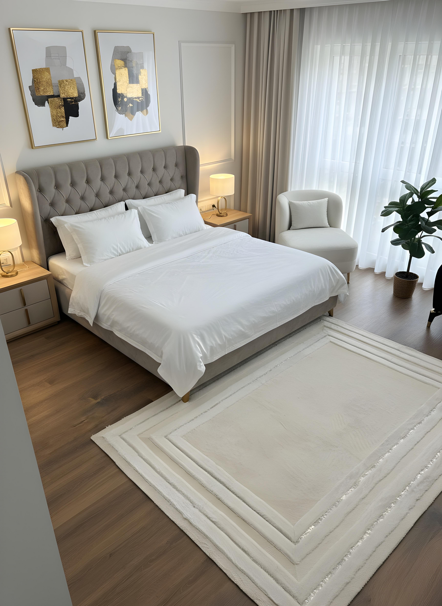 Royal Serisi Safir - El İşçiliği ile Tavşan Post ve Varaklı Deri Dekoratif Halı