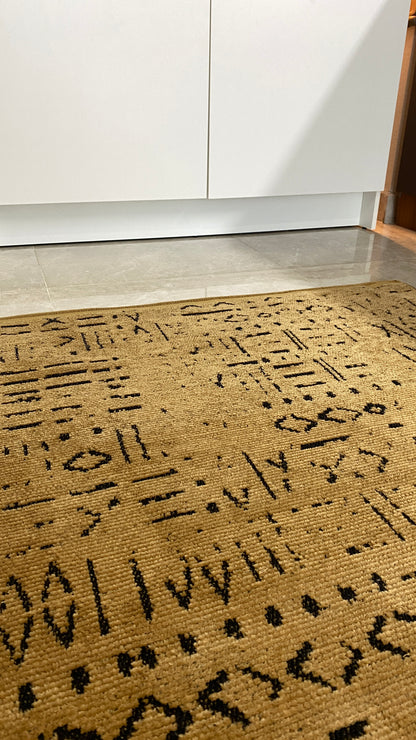 ŞÖNİL FİGÜR HARDAL İskandinav Desenli Dokuma Şönil Salon Koridor Mutfak Halısı-KP