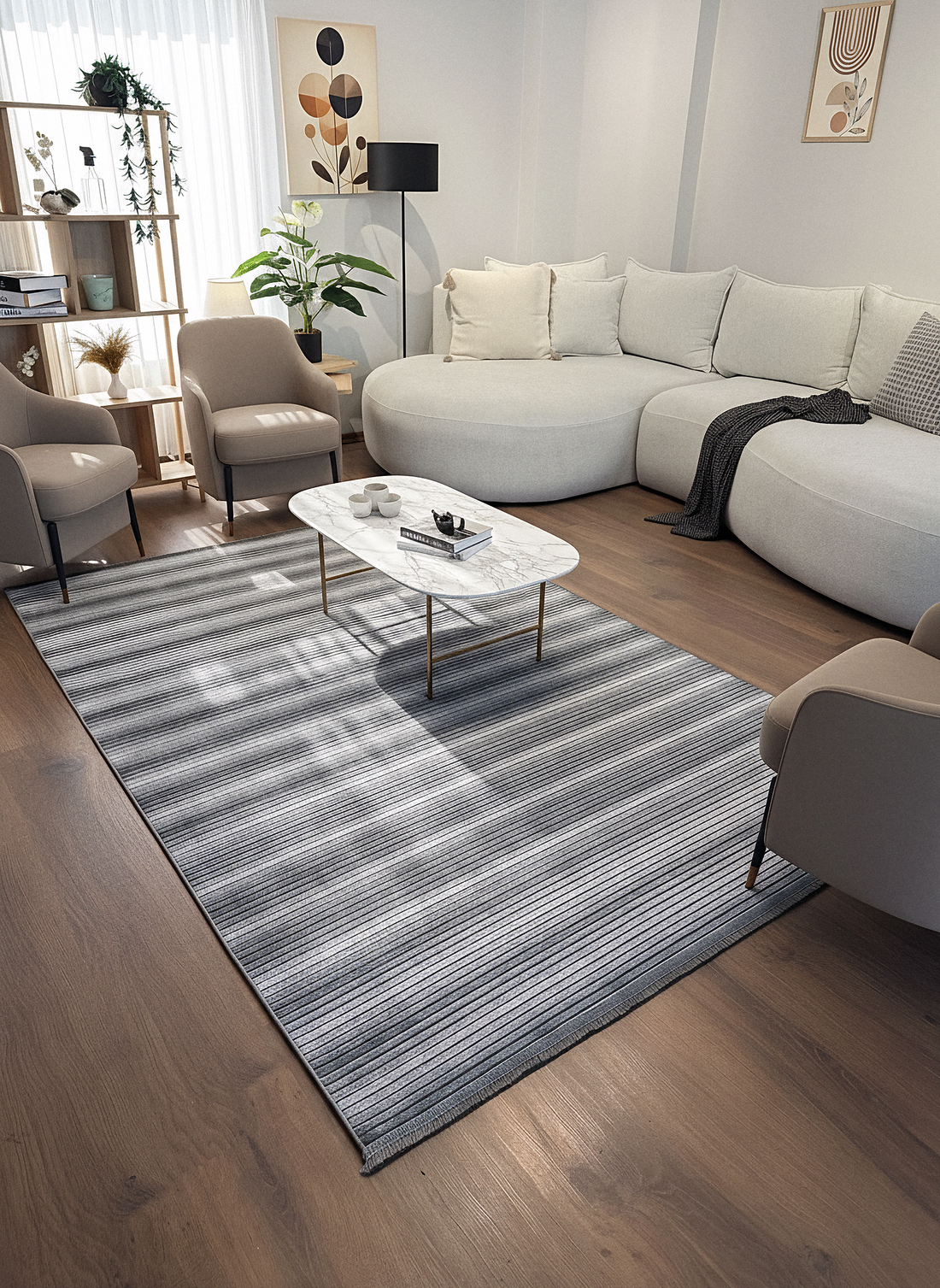 ŞÖNİL İNKA-GRİ Makinede Yıkanabilir İskandinav Desenli Salon Koridor Mutfak Şönil Dokuma Halı