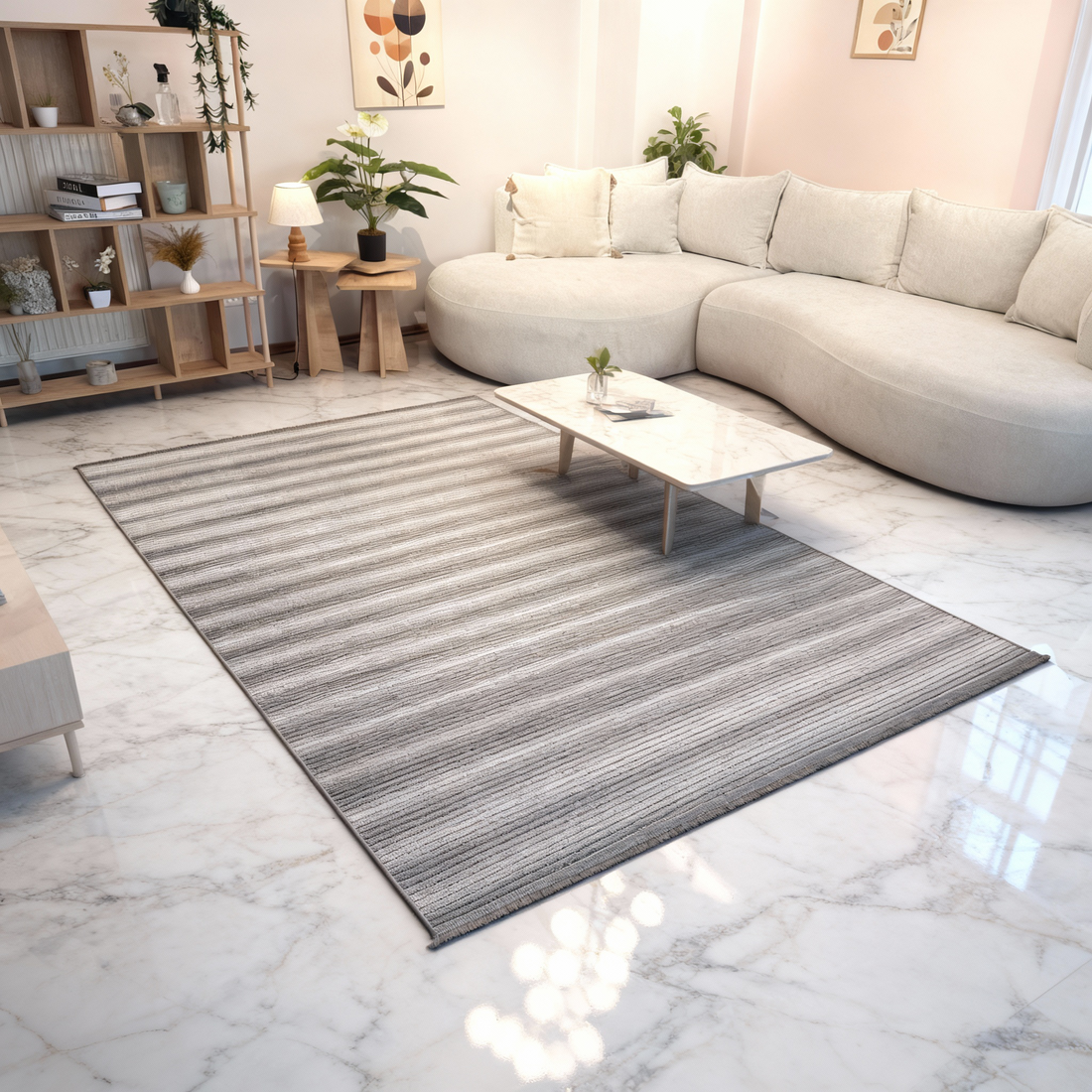 ŞÖNİL İNKA-GRİ Makinede Yıkanabilir İskandinav Desenli Salon Koridor Mutfak Şönil Dokuma Halı