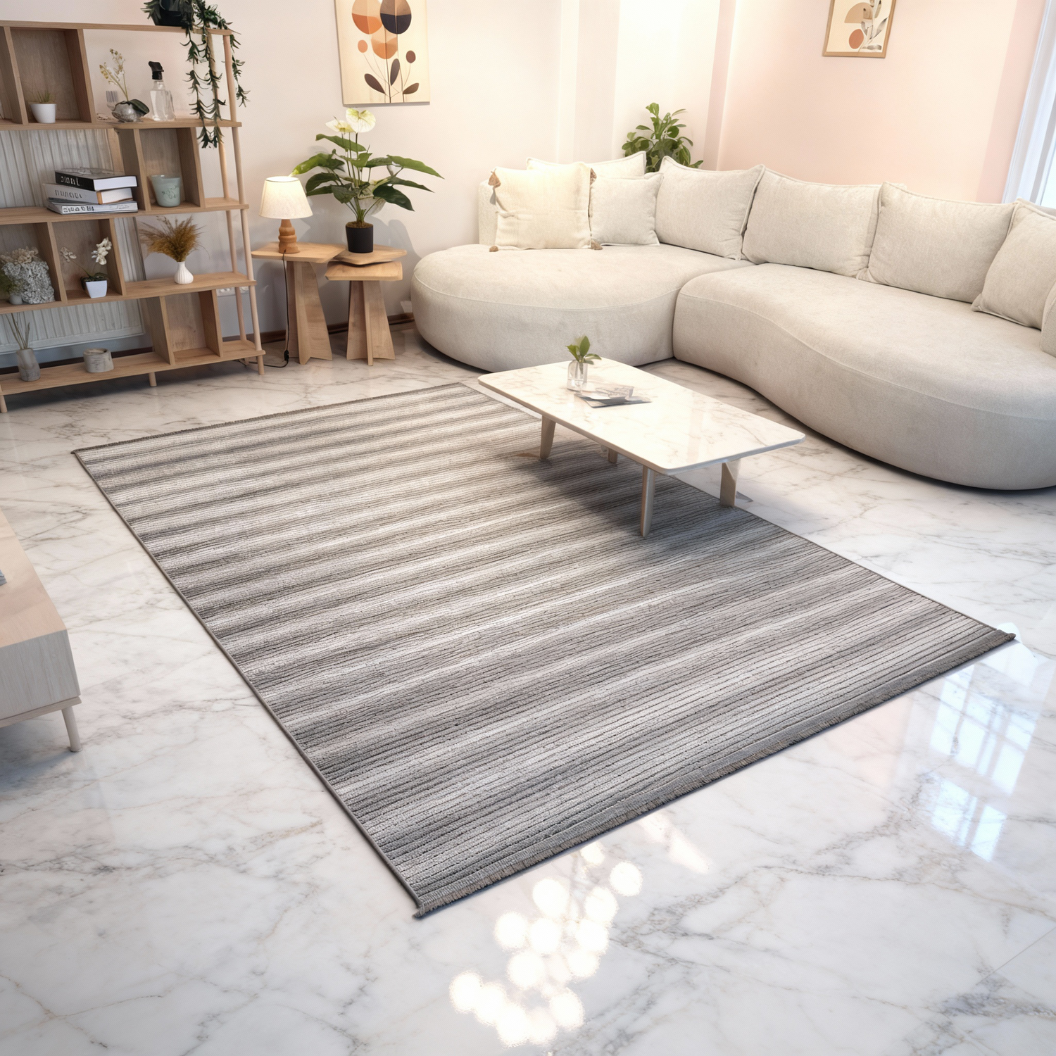 ŞÖNİL İNKA-GRİ Makinede Yıkanabilir İskandinav Desenli Salon Koridor Mutfak Şönil Dokuma Halı