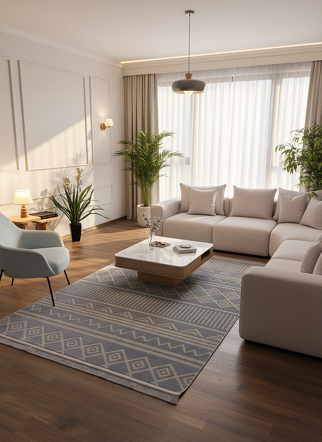 ŞÖNİL KAPADOKYA-GRİ Makinede Yıkanabilir İskandinav Desenli Salon Koridor Mutfak Şönil Dokuma Halı