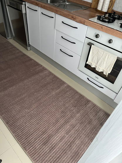 ŞÖNİL LİDYA - VİZON Makinede Yıkanabilir İskandinav Desenli Salon Koridor Mutfak Şönil Dokuma Halı