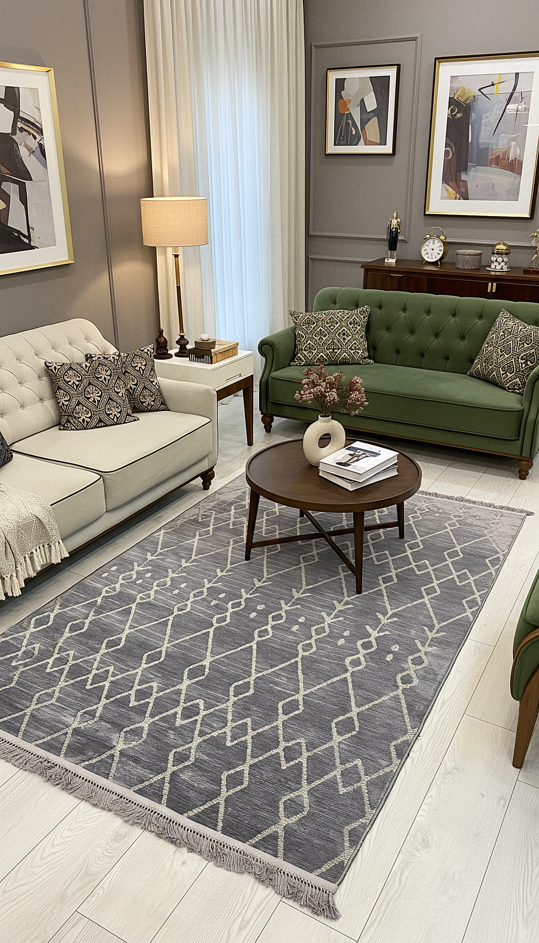 ŞÖNİL MODERN - GRİ Makinede Yıkanabilir İskandinav Desenli Salon Koridor Mutfak Şönil Dokuma Halı