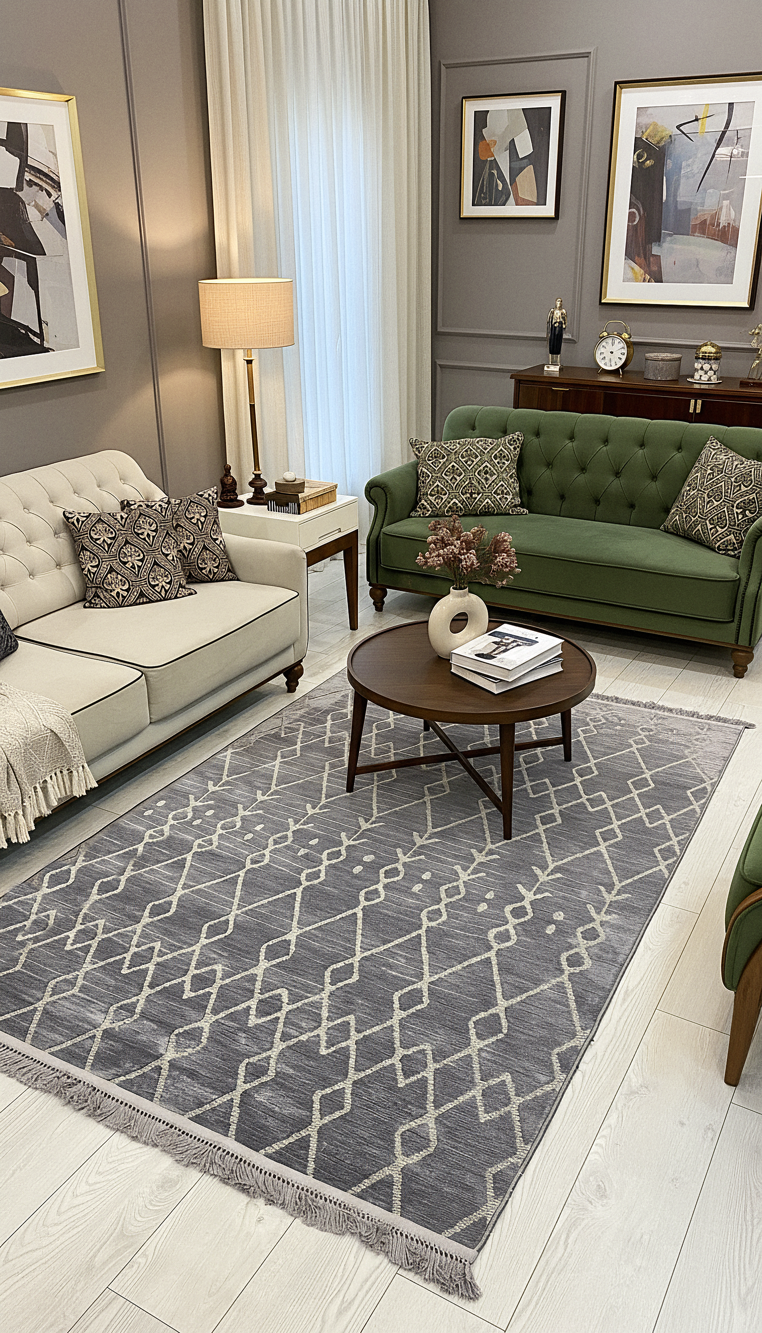ŞÖNİL MODERN - GRİ Makinede Yıkanabilir İskandinav Desenli Salon Koridor Mutfak Şönil Dokuma Halı
