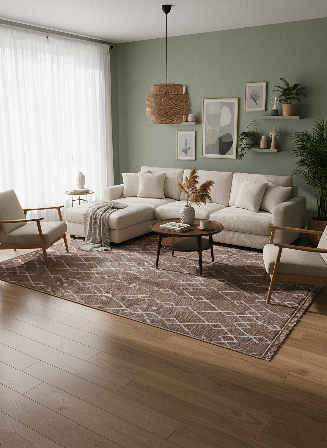 ŞÖNİL MODERN - KAHVE Makinede Yıkanabilir İskandinav Desenli Salon Koridor Mutfak Şönil Dokuma Halı