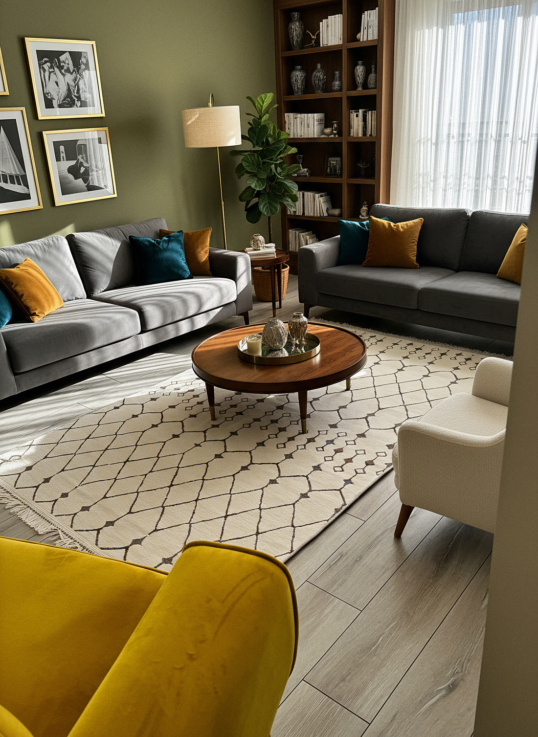 ŞÖNİL MODERN-KREM Makinede Yıkanabilir İskandinav Desenli Salon Koridor Mutfak Şönil Dokuma Halı