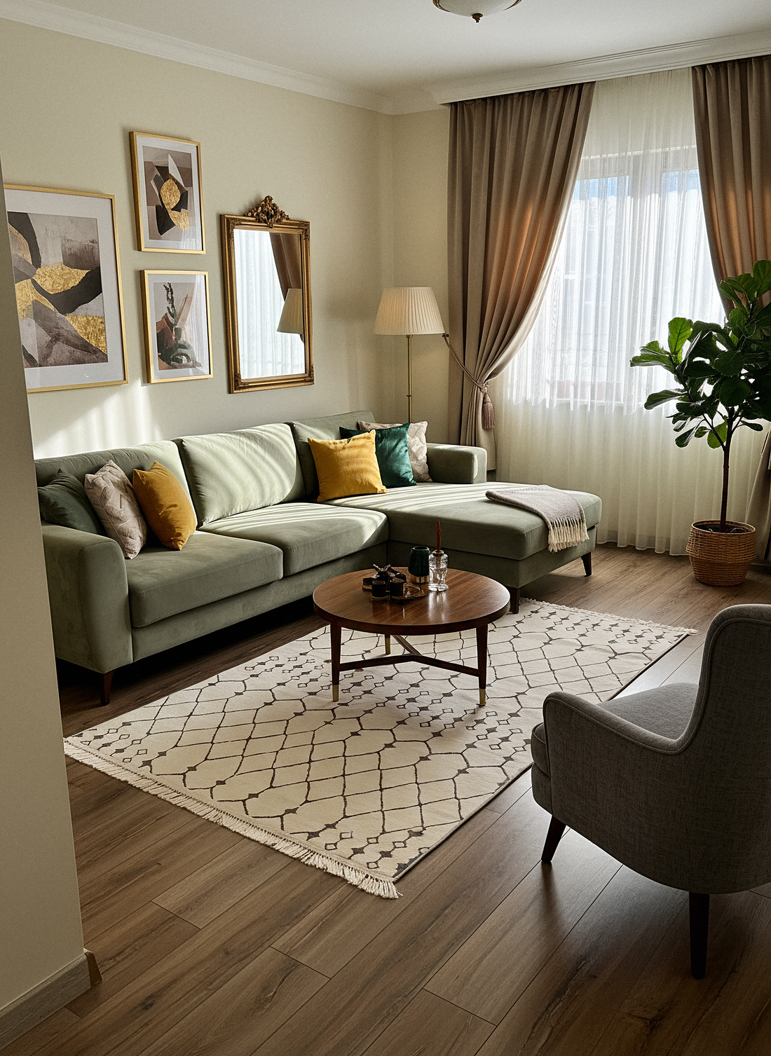 ŞÖNİL MODERN-KREM Makinede Yıkanabilir İskandinav Desenli Salon Koridor Mutfak Şönil Dokuma Halı