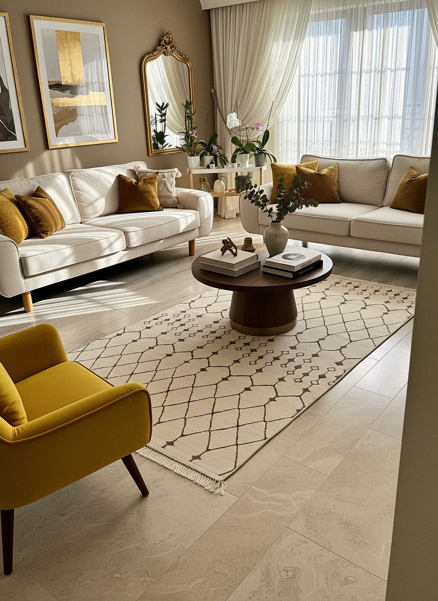 ŞÖNİL MODERN-KREM Makinede Yıkanabilir İskandinav Desenli Salon Koridor Mutfak Şönil Dokuma Halı
