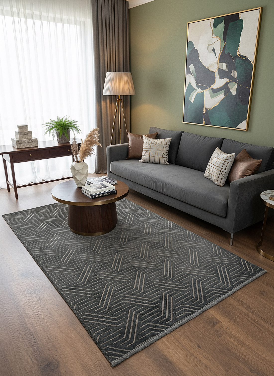 ŞÖNİL PERLA - ANTRASİT Makinede Yıkanabilir Geometrik Modern Desenli Salon Koridor Mutfak Şönil Dokuma Halı