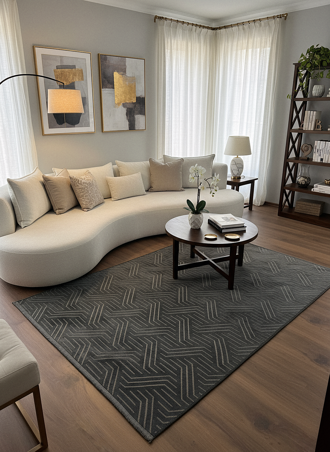ŞÖNİL PERLA - ANTRASİT Makinede Yıkanabilir Geometrik Modern Desenli Salon Koridor Mutfak Şönil Dokuma Halı