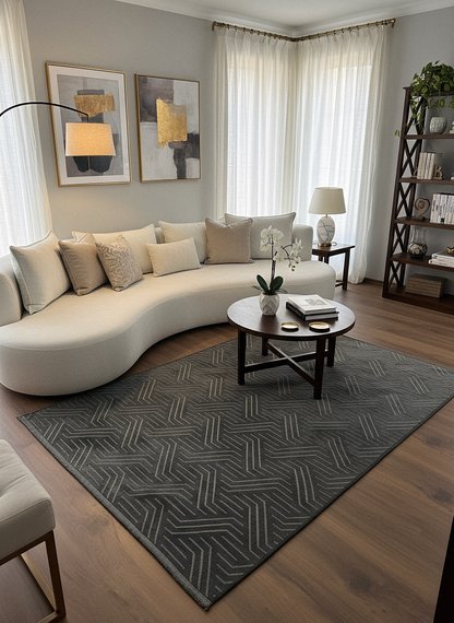 ŞÖNİL PERLA - ANTRASİT Makinede Yıkanabilir Geometrik Modern Desenli Salon Koridor Mutfak Şönil Dokuma Halı