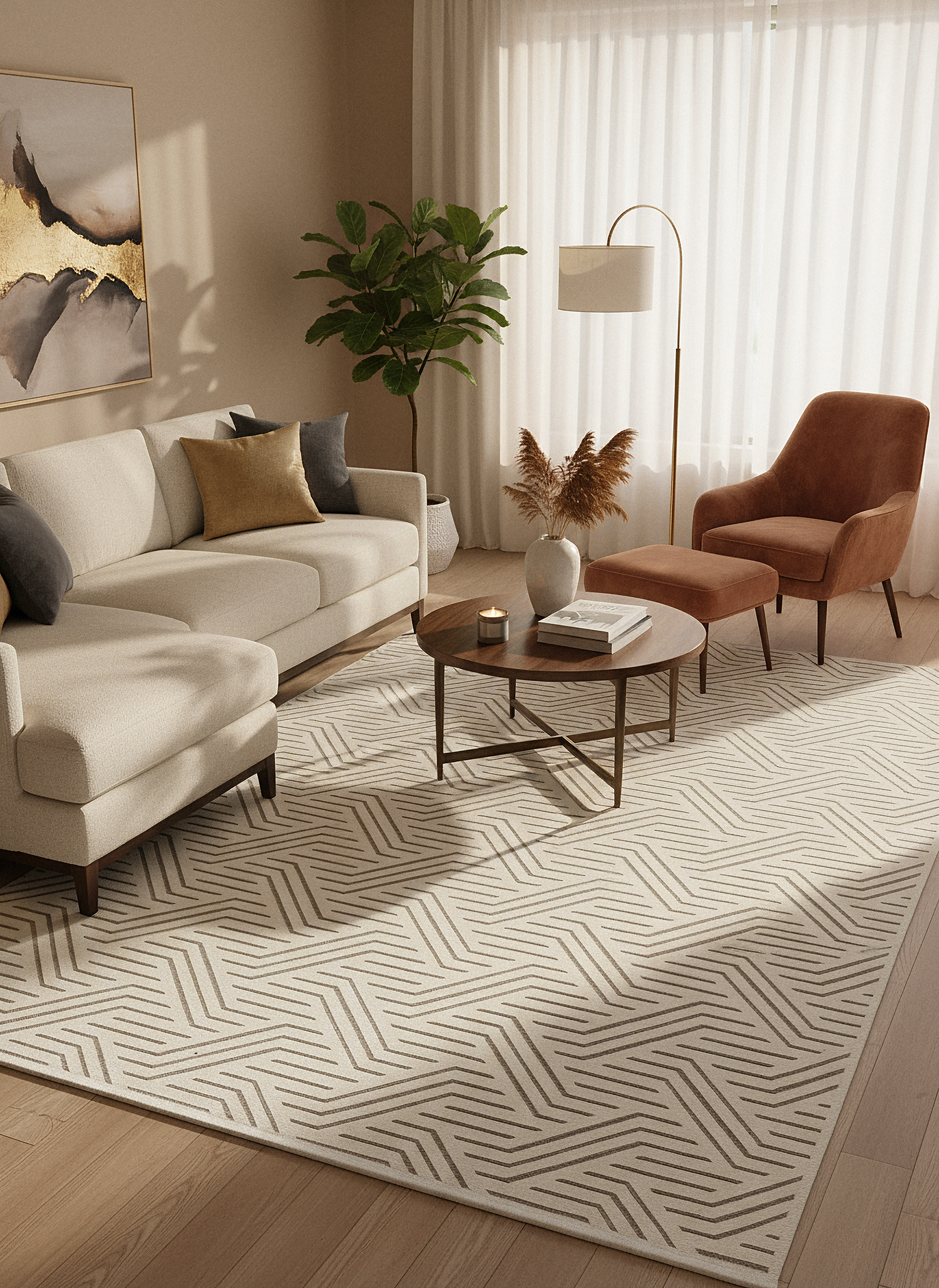 ŞÖNİL PERLA - KREM Makinede Yıkanabilir Geometrik Modern Desenli Salon Koridor Mutfak Şönil Dokuma Halı