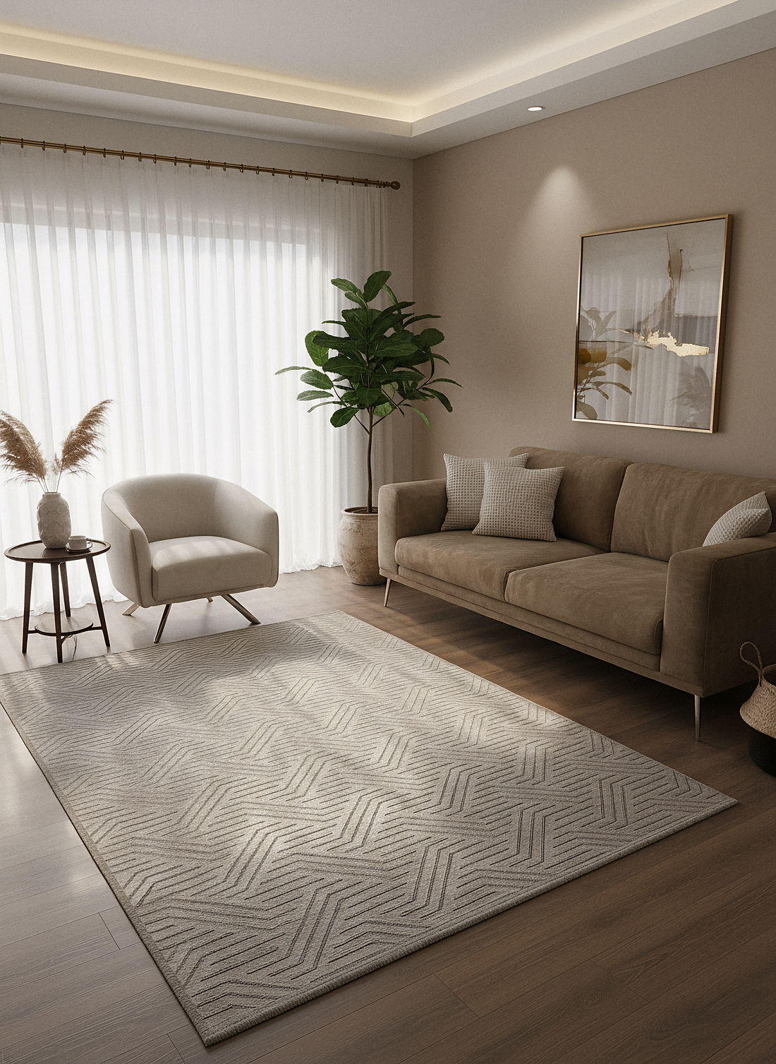 ŞÖNİL PERLA - VİZON Makinede Yıkanabilir Geometrik Modern Desenli Salon Koridor Mutfak Şönil Dokuma Halı