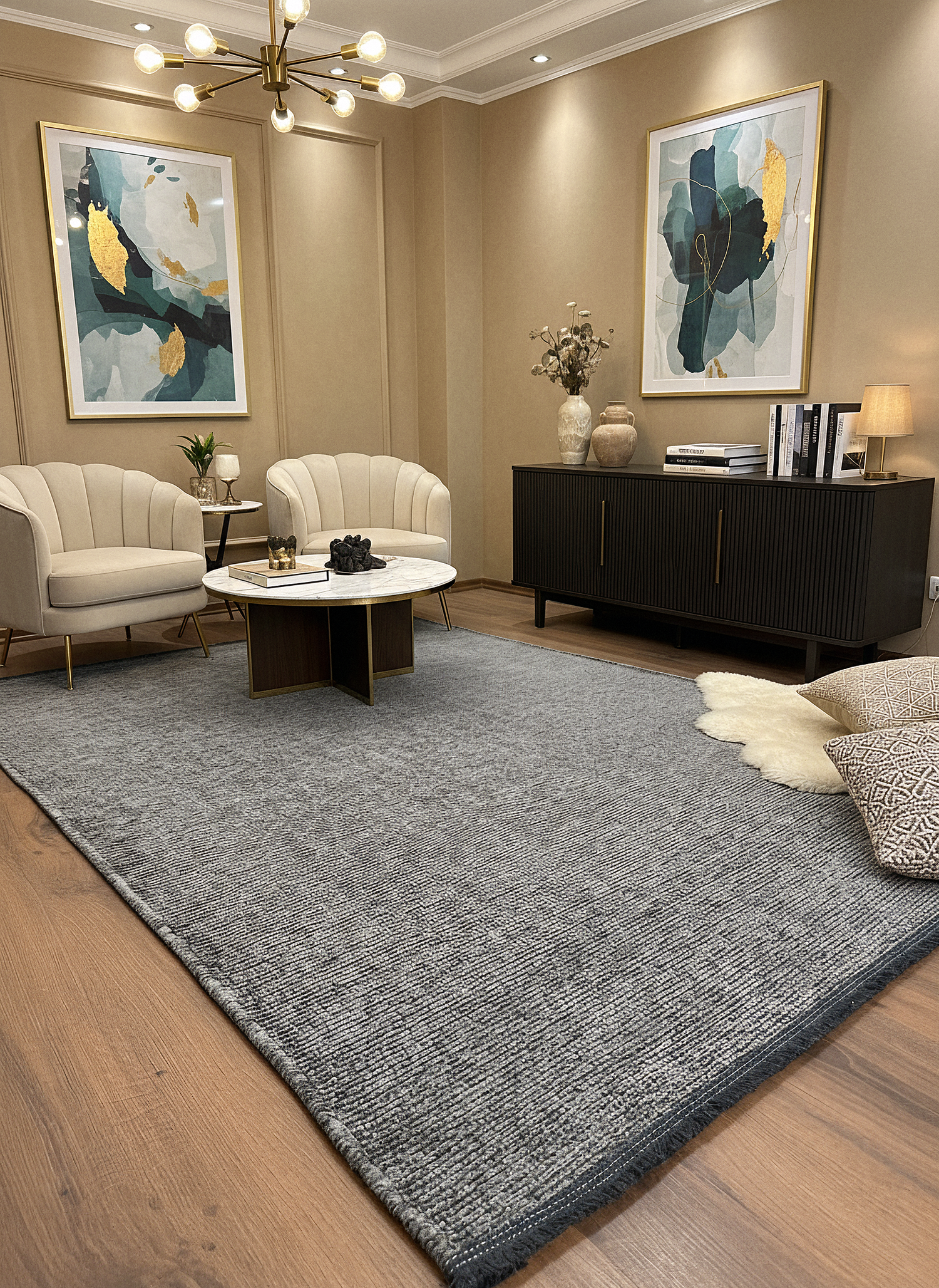 ŞÖNİL SUDE-ANTRASİT Makinede Yıkanabilir Modern Sade Desenli Salon Koridor Mutfak Şönil Dokuma Halı