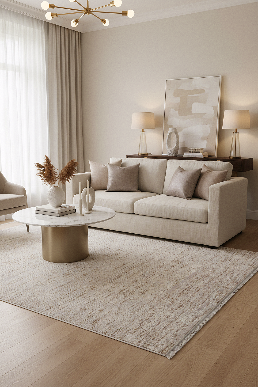 SÜMER 8014-T-KAHVE/KREM Sentetik Bambu Parlak Saten Salon Koridor Mutfak Halısı