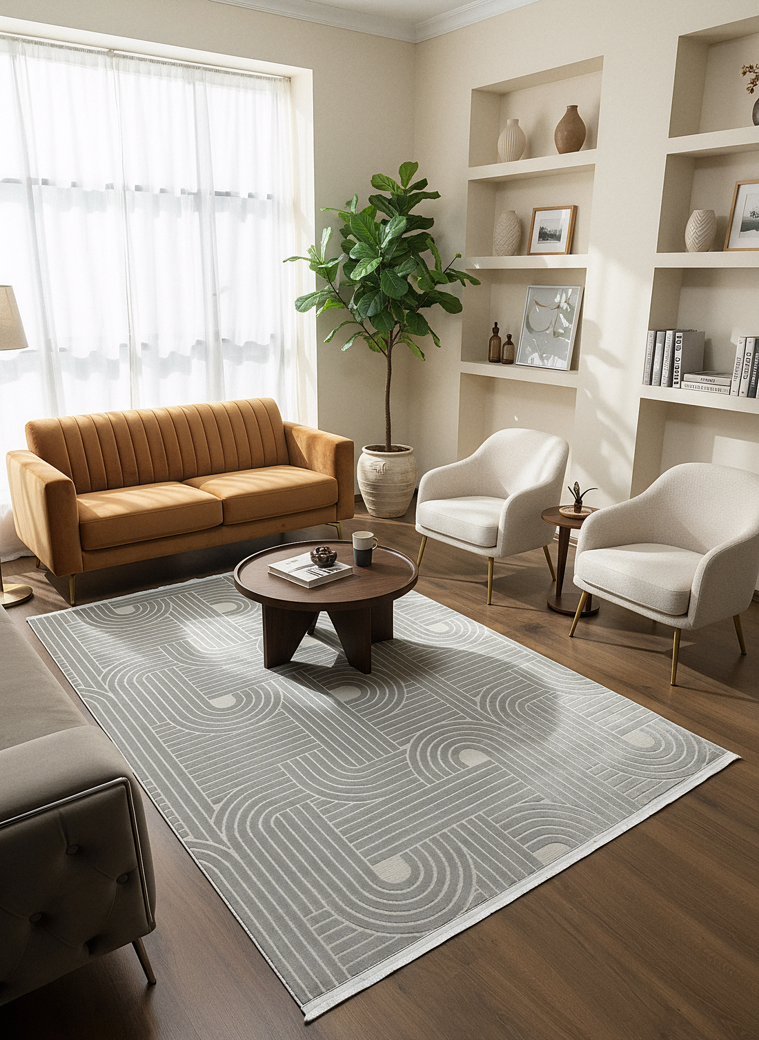 SÜMER A-2012 GRİ Sentetik Bambu Parlak Saten Salon Koridor Mutfak Halısı