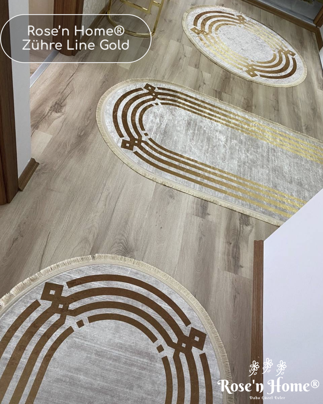 ZÜHRE LİNE GOLD - %100 Pamuk Dokuma Taban Makinede Yıkanabilir Kaymaz Halı
