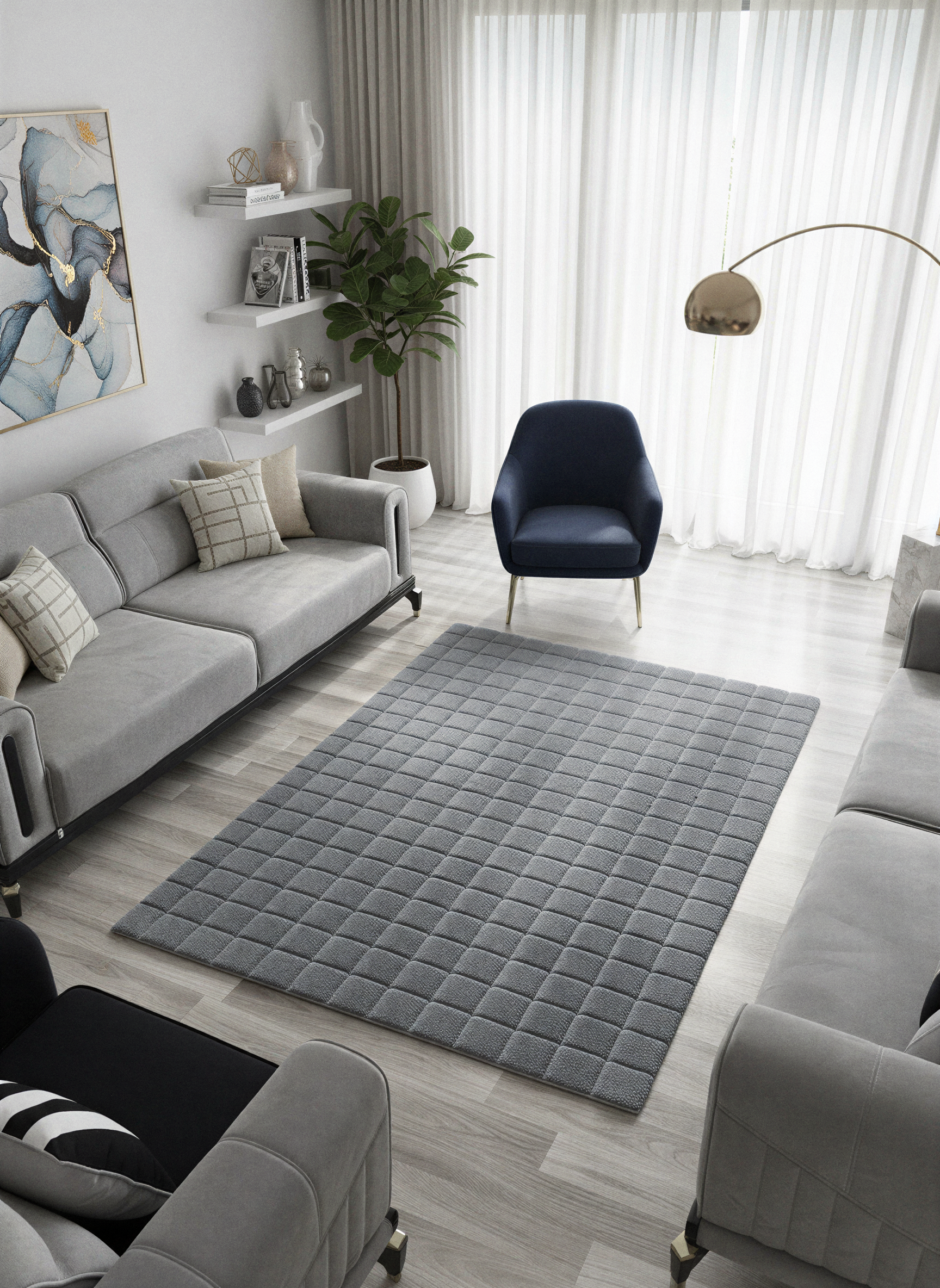 TAVŞAN SAMUR FÜME -  Kaymaz Taban Tavşan Shaggy Yatak Odası Oturma Odası Çocuk Odası Halısı