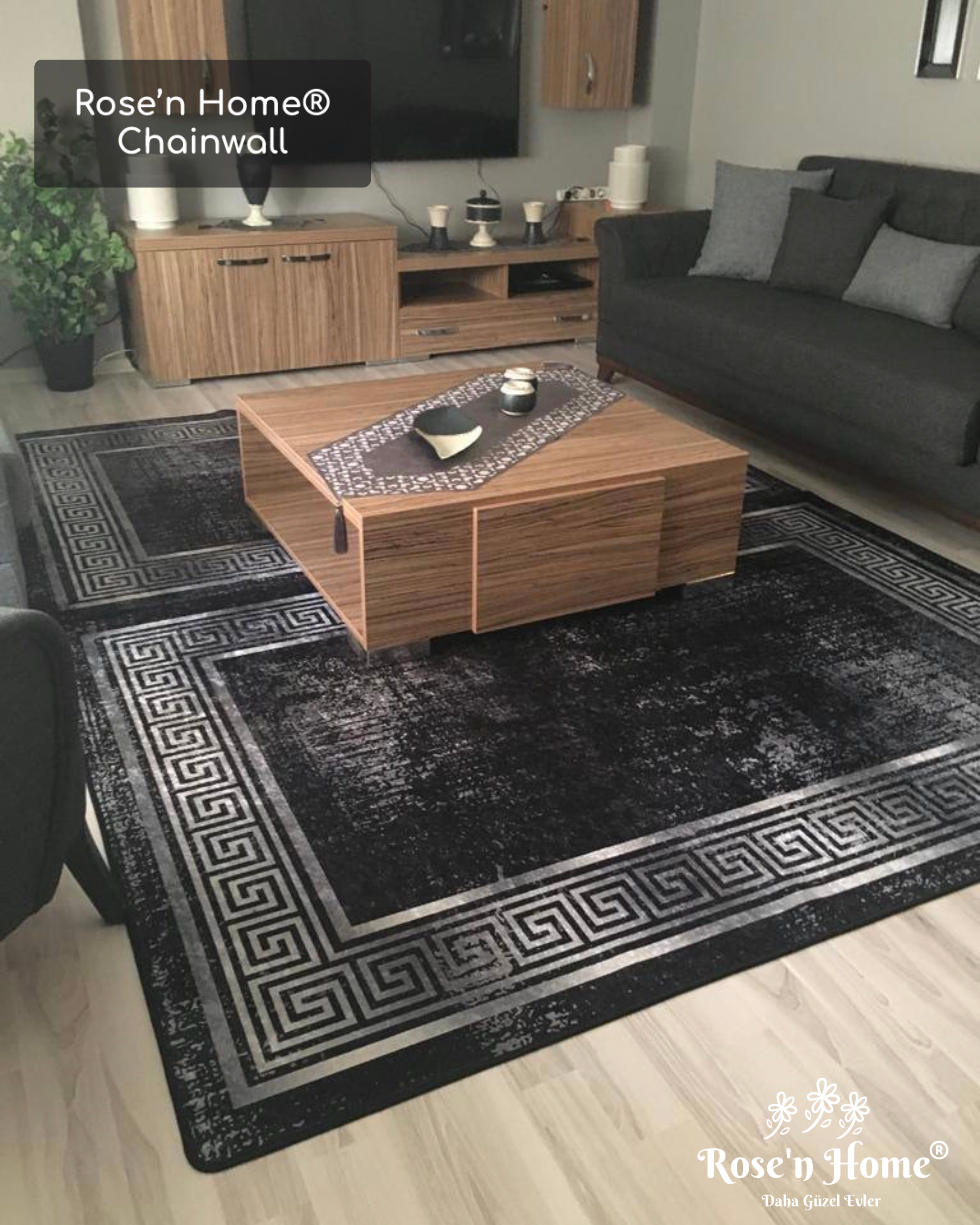 CHAİNWALL - %100 Pamuk Dokuma Taban Makinede Yıkanabilir Kaymaz Halı
