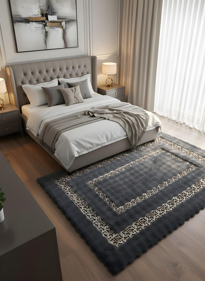 Royal Serisi Turmalin - El İşçiliği ile Tavşan Post ve Varaklı Deri Dekoratif Halı