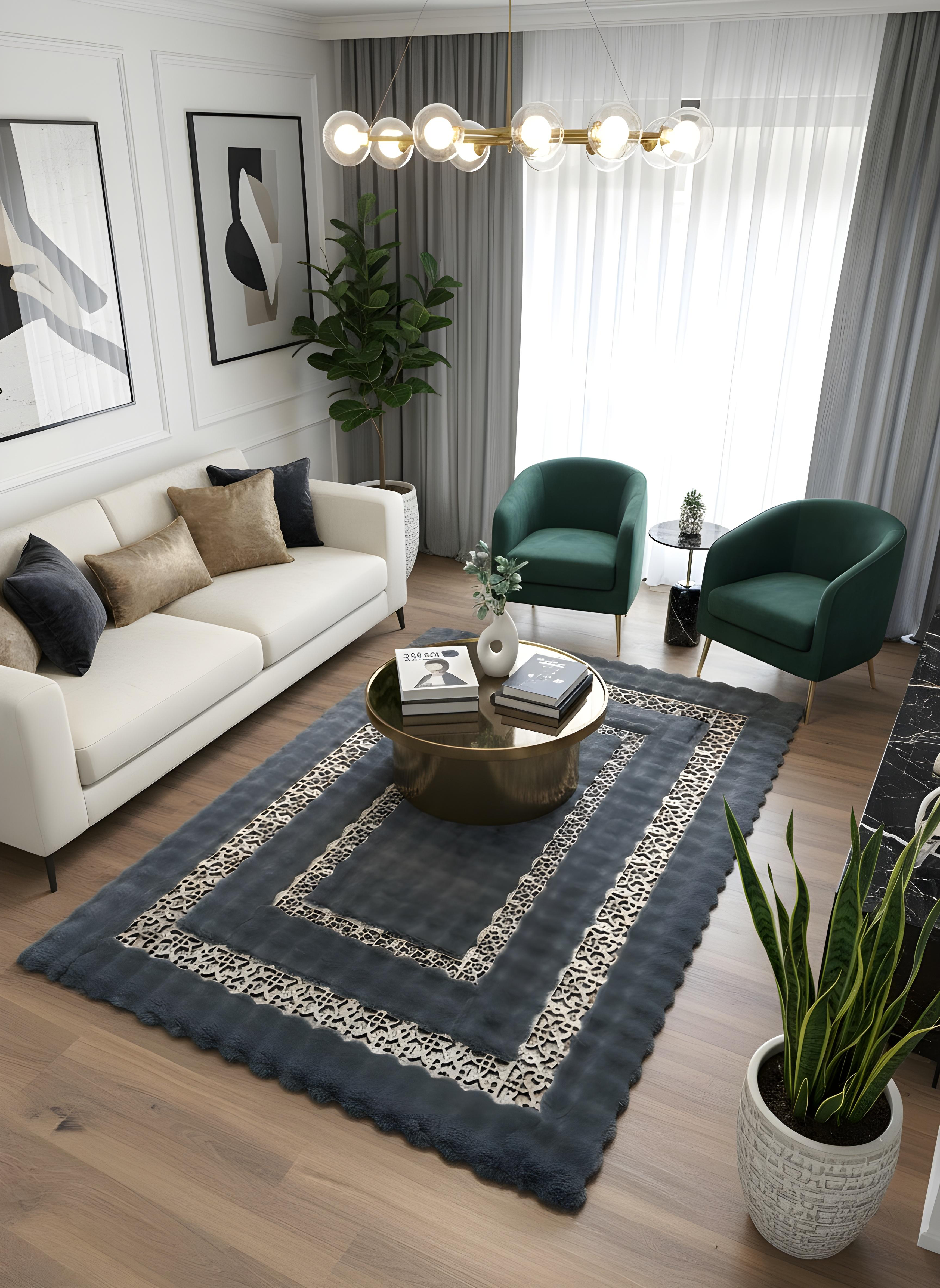 Royal Serisi Turmalin - El İşçiliği ile Tavşan Post ve Varaklı Deri Dekoratif Halı