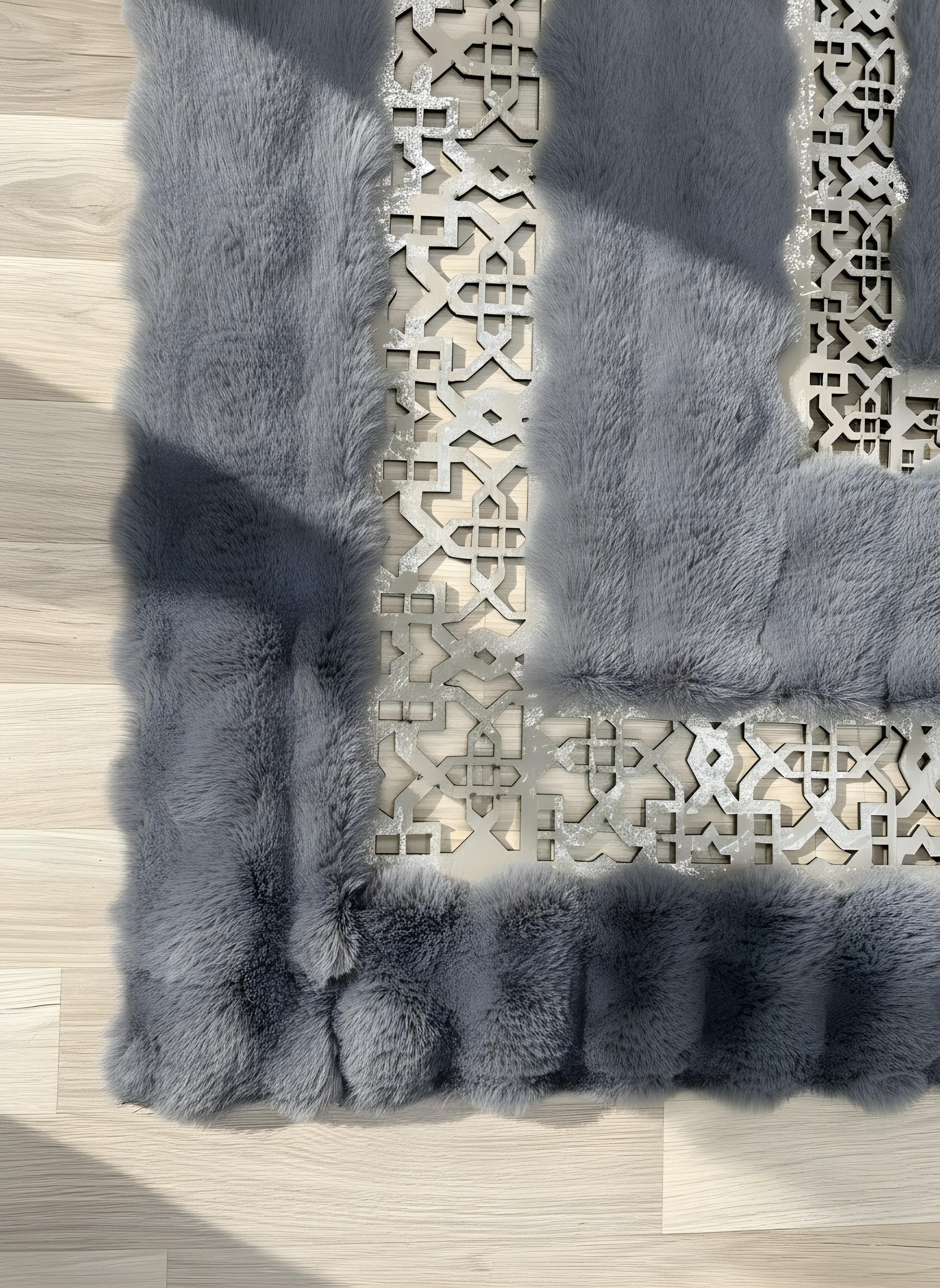 Royal Serisi Turmalin - El İşçiliği ile Tavşan Post ve Varaklı Deri Dekoratif Halı