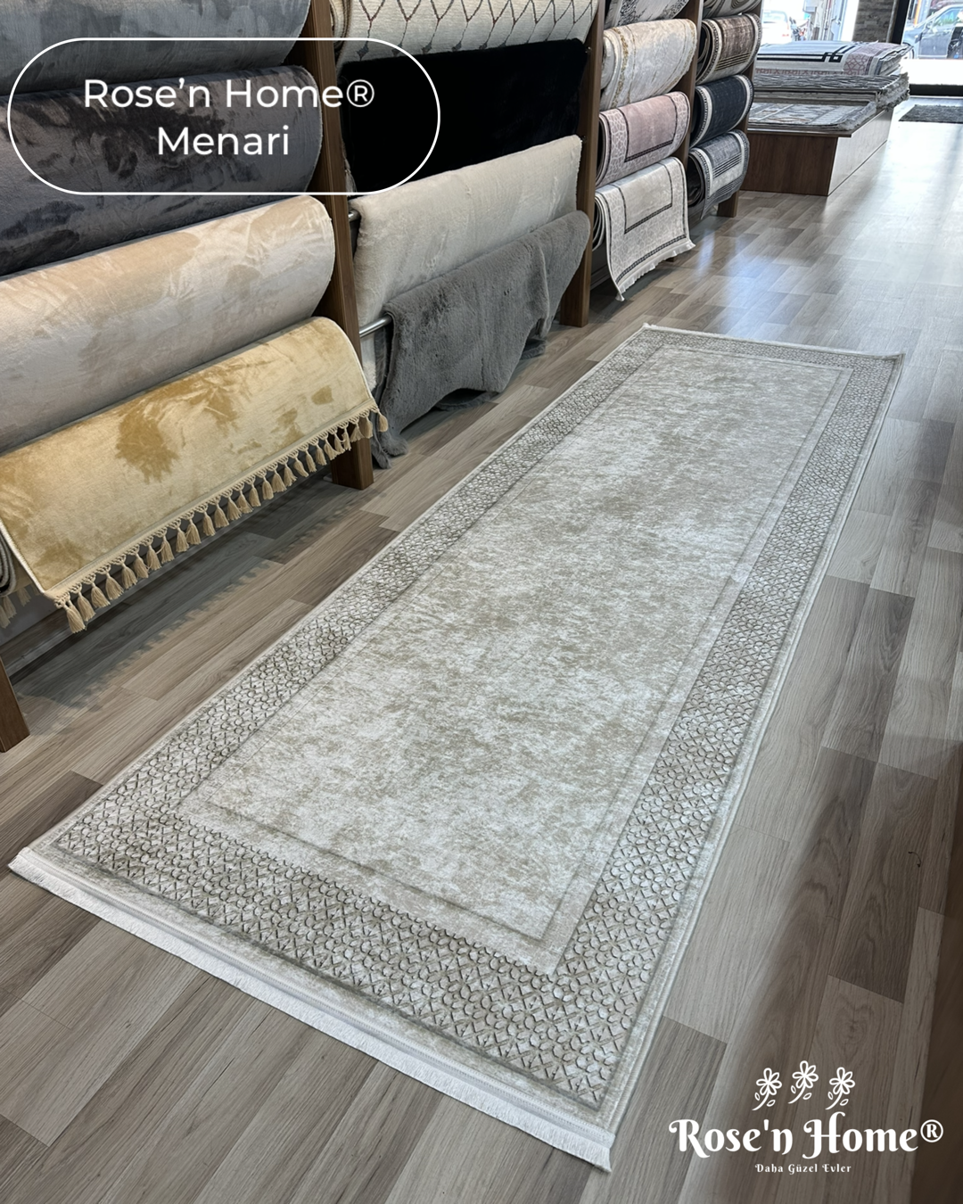 MENARİ - %100 Pamuk Dokuma Taban Makinede Yıkanabilir Kaymaz Halı