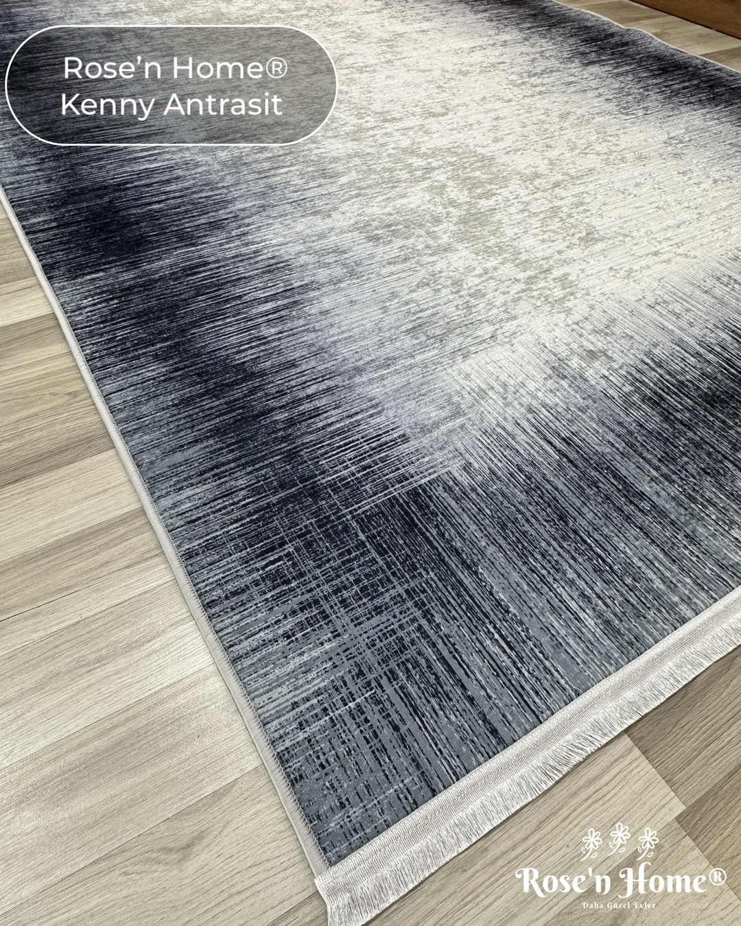 KENNY ANTRASİT - %100 Pamuk Dokuma Taban Makinede Yıkanabilir Kaymaz Halı