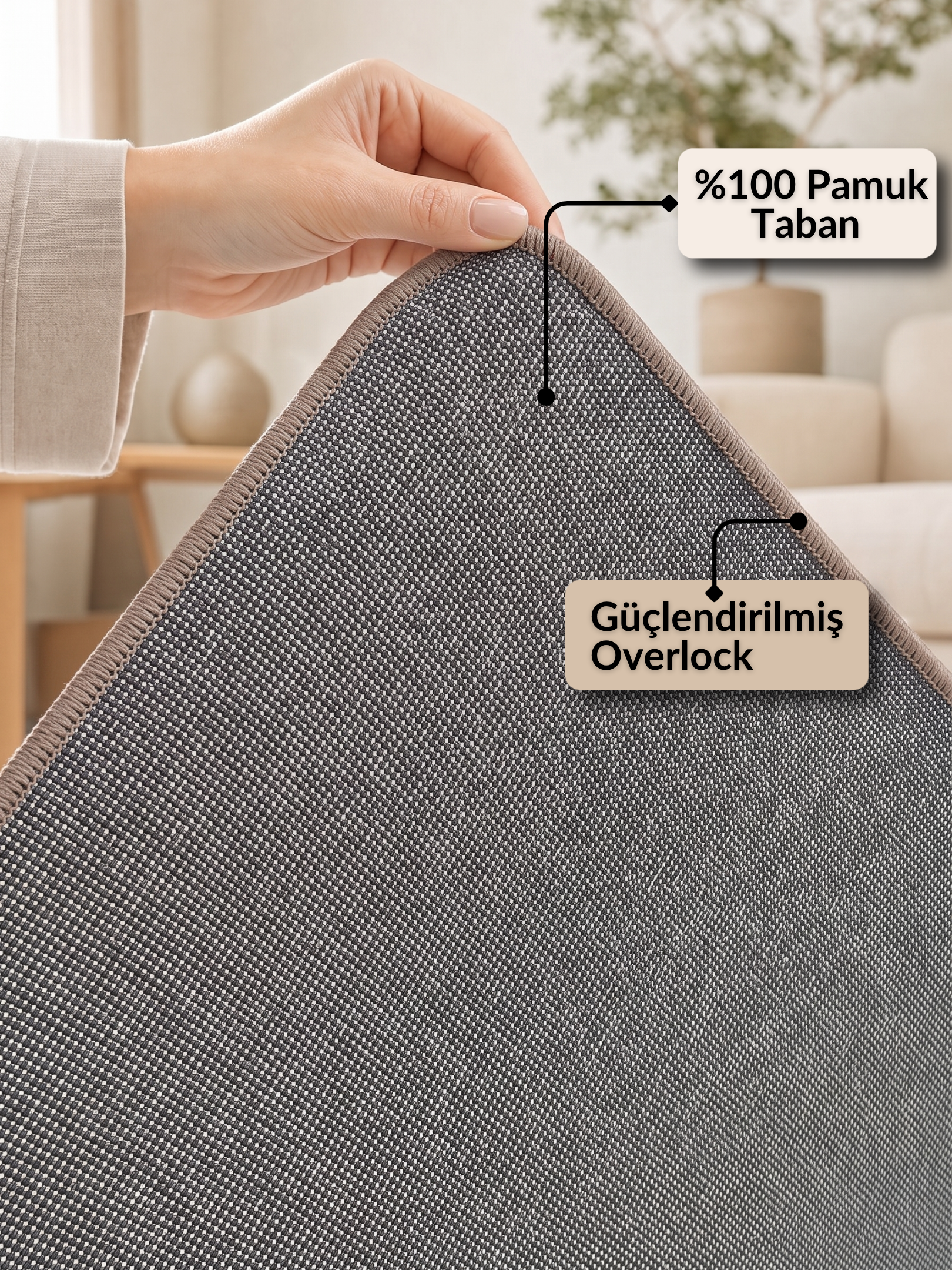 REDYA SOFT VİZON - %100 Pamuk Dokuma Taban Makinede Yıkanabilir Kaymaz Halı