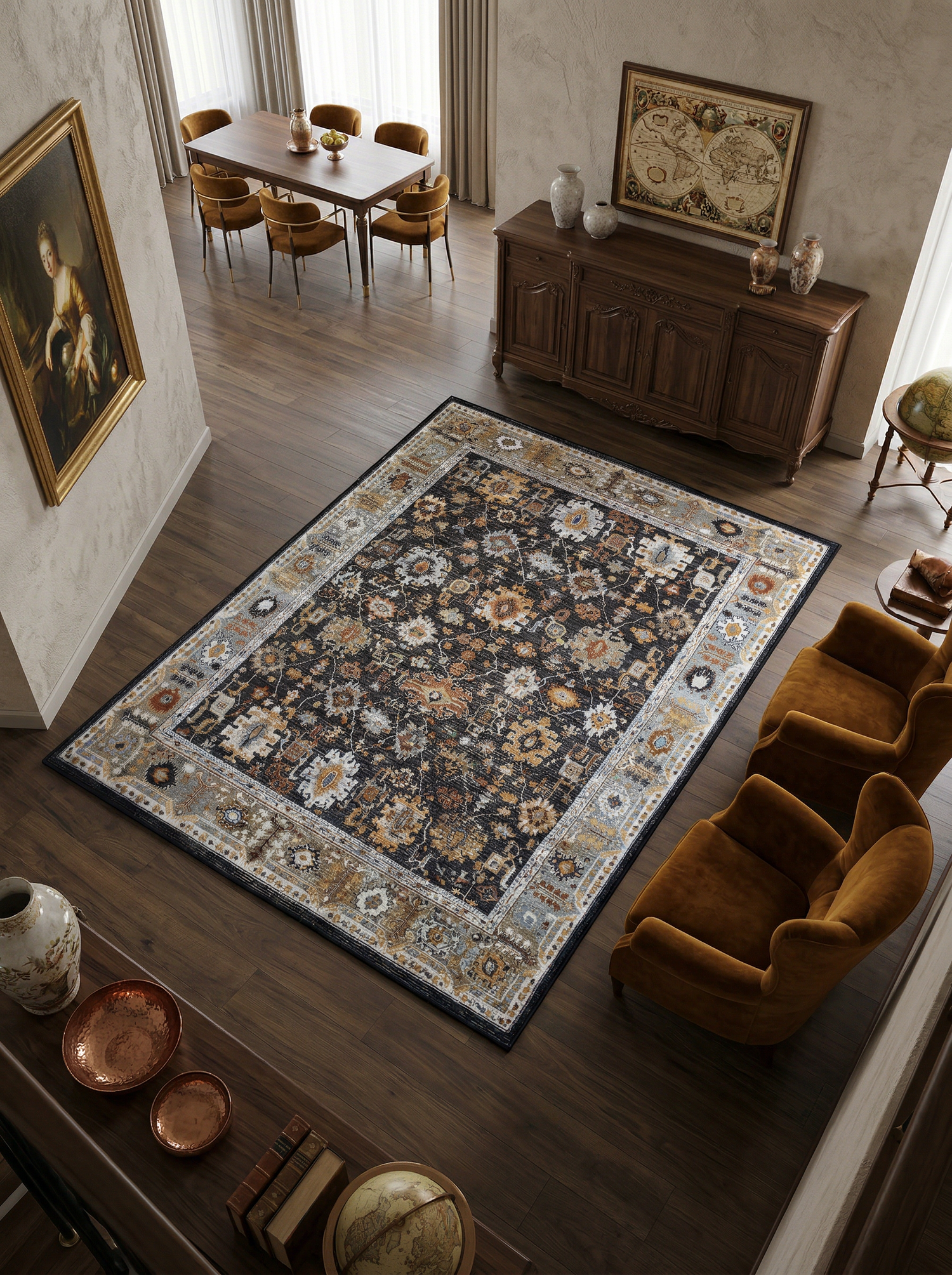 Arte VN016-4 Vintage Klasik Desenli Dekoratif Şönil Halı