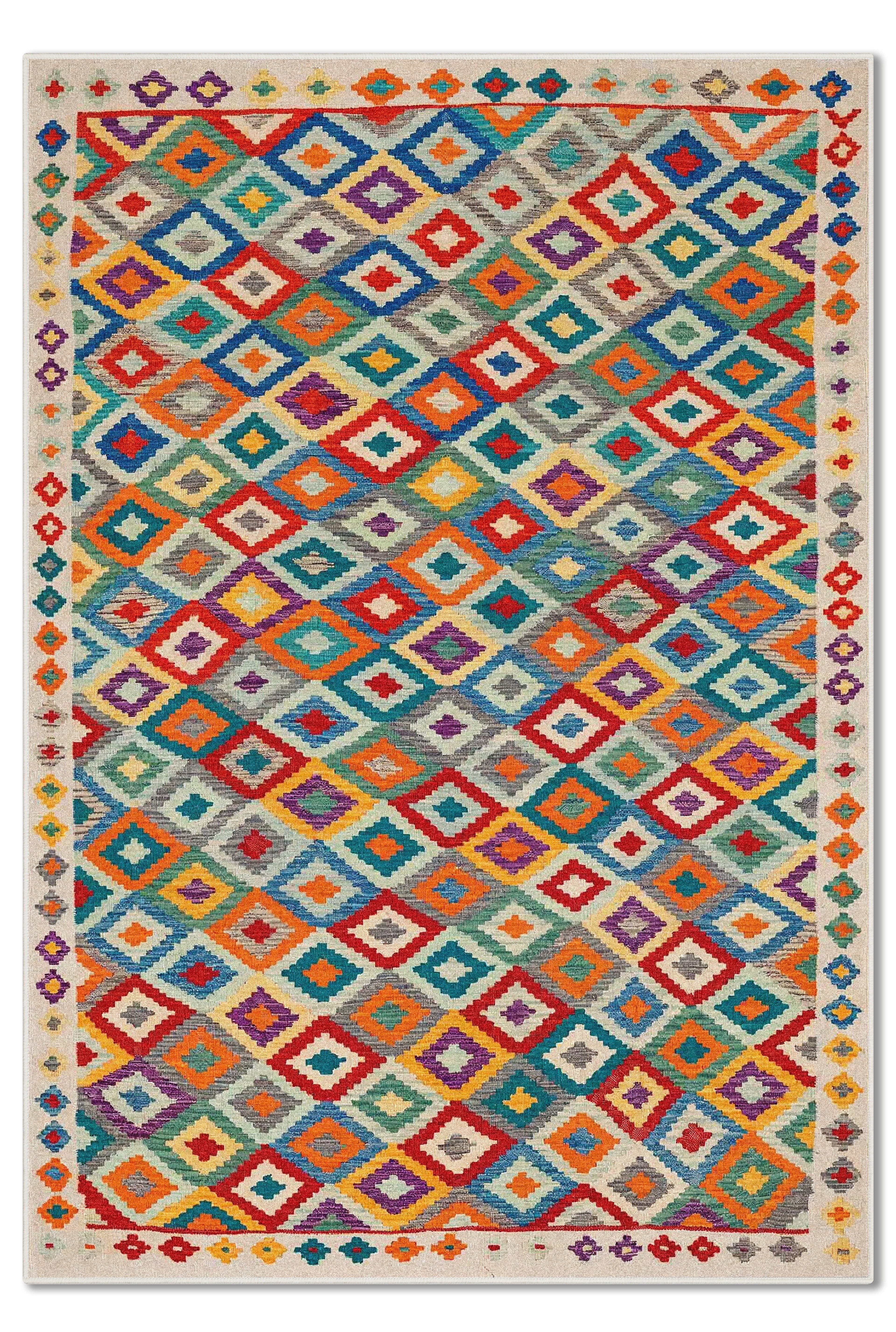 ARTE VN057 İskandinav Geometrik Desenli Renkli Dekoratif Salon Mutfak Koridor Halısı