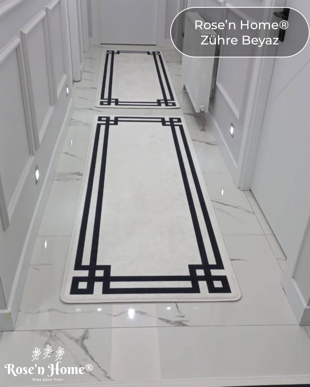 ZÜHRE BEYAZ - %100 Pamuk Dokuma Taban Makinede Yıkanabilir Kaymaz Halı