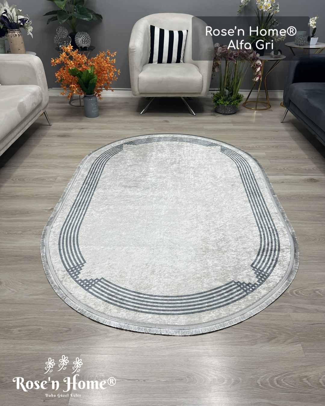 ALFA GRİ - %100 Pamuk Dokuma Taban Makinede Yıkanabilir Kaymaz Halı
