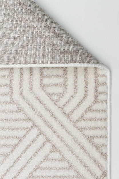 PALERMO A-10502 BEJ Sık Dokuma Modern Geometrik Desenli Salon Koridor Mutfak Halısı