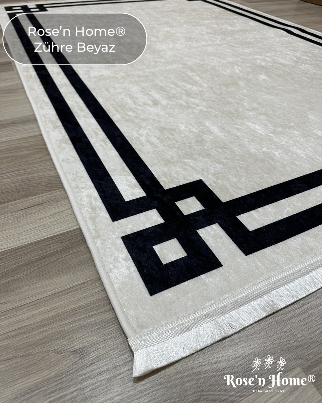 ZÜHRE BEYAZ - %100 Pamuk Dokuma Taban Makinede Yıkanabilir Kaymaz Halı