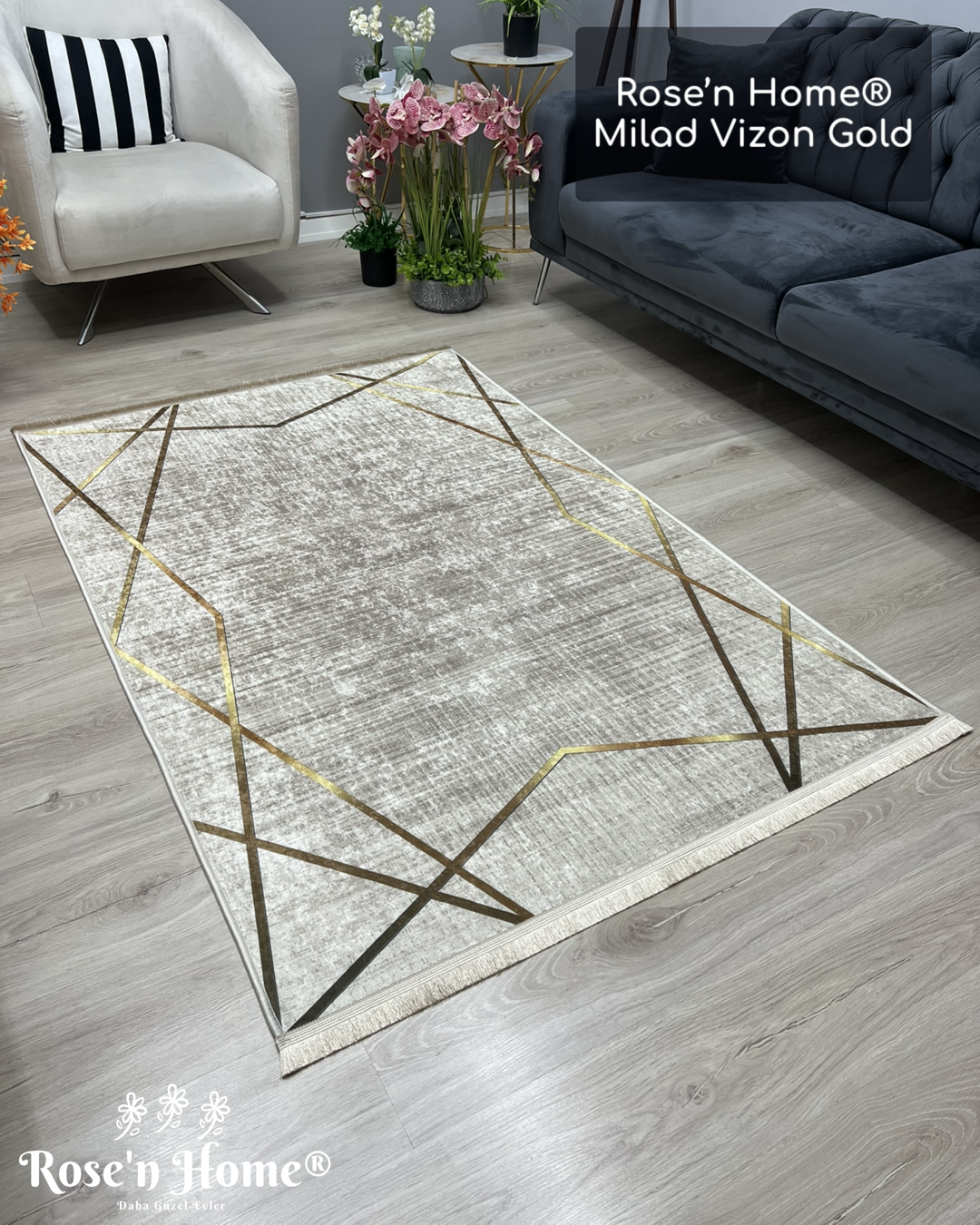 MİLAD VİZON GOLD - %100 Pamuk Dokuma Taban Makinede Yıkanabilir Kaymaz Halı